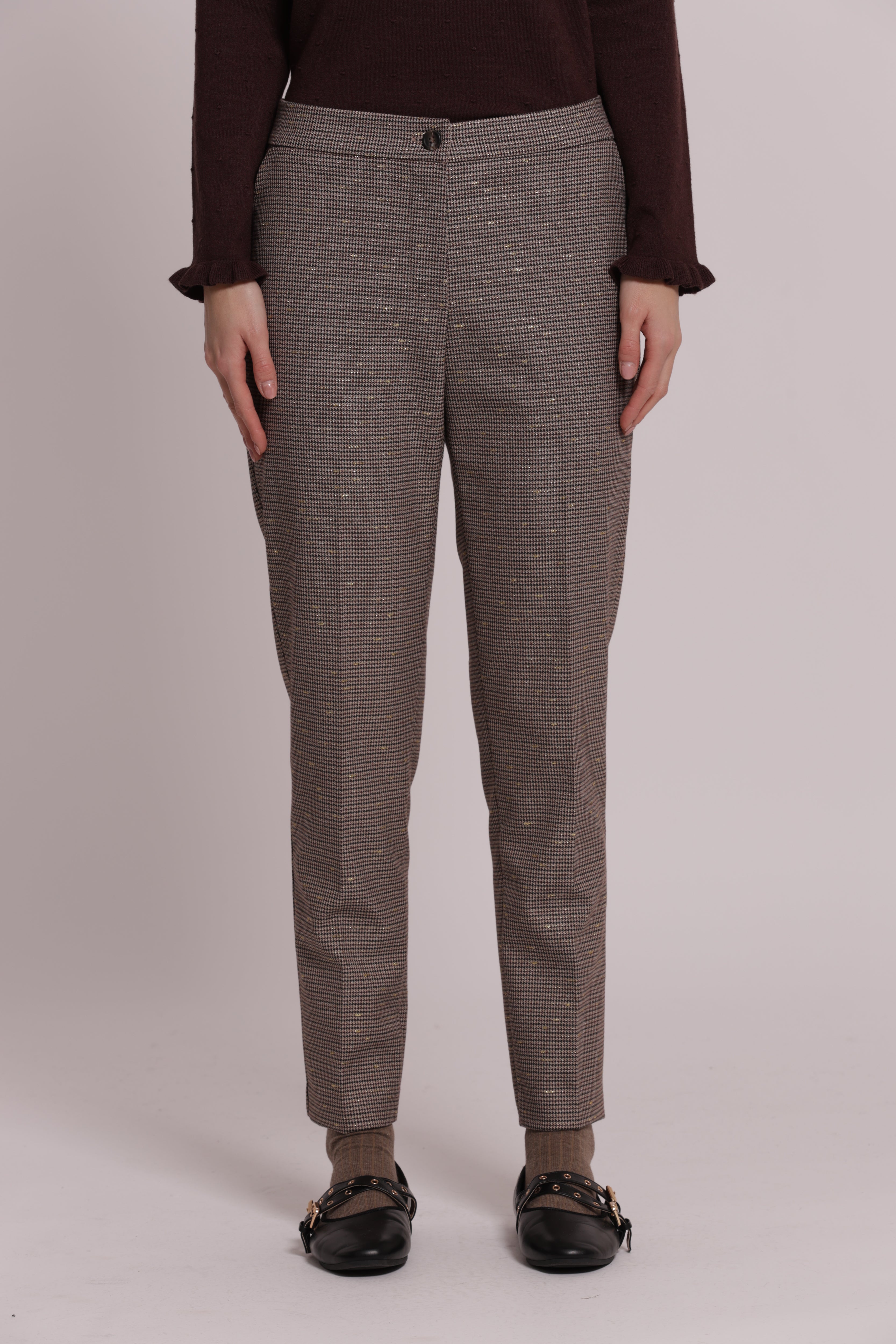 Mimi Mua Pantalone Sigaretta Pied Poule Bordeaux