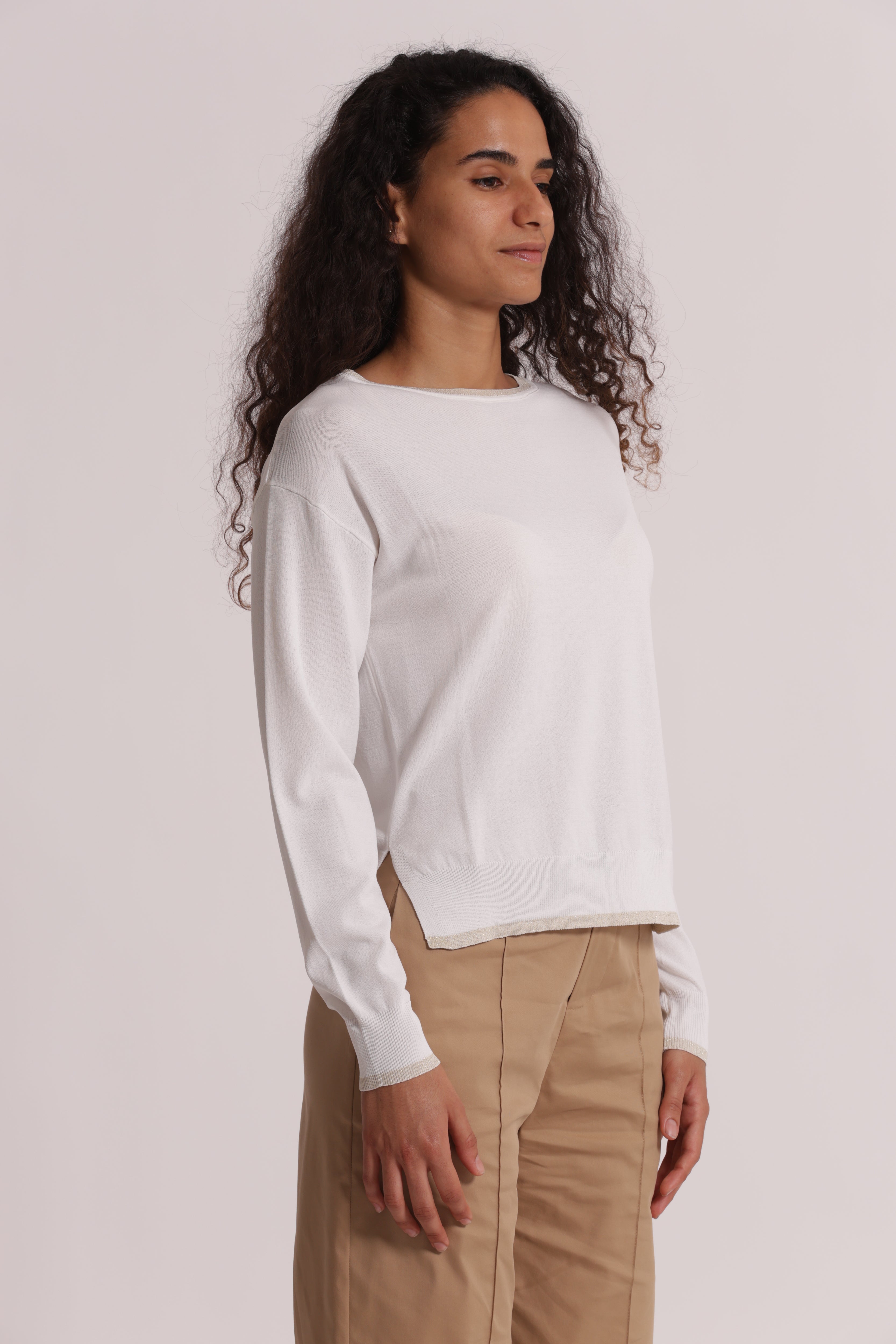 Mimi Mua Maglia Maniche Lunghe Lurex Panna