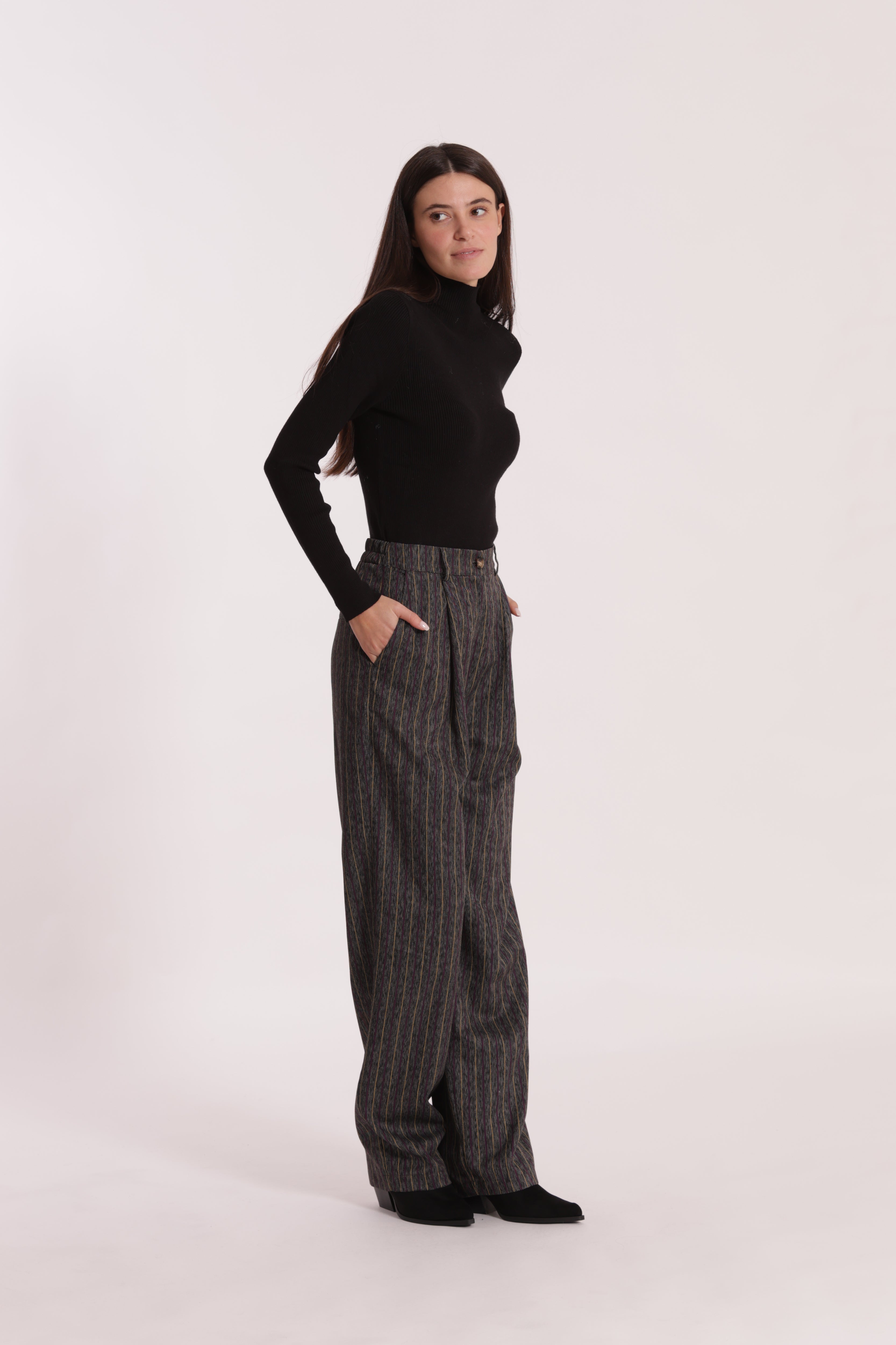 Mimi Mua pantalone palazzo gessato grigio effetto jeans