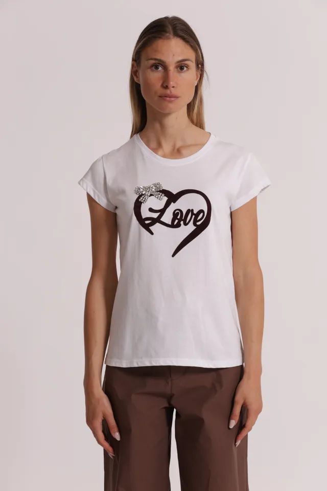 Mimi Mua Love t-shirt stampa velluto bianco cotone