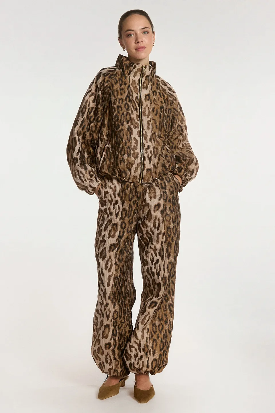 Aaiko Jet pantaloni animalier marrone lucido