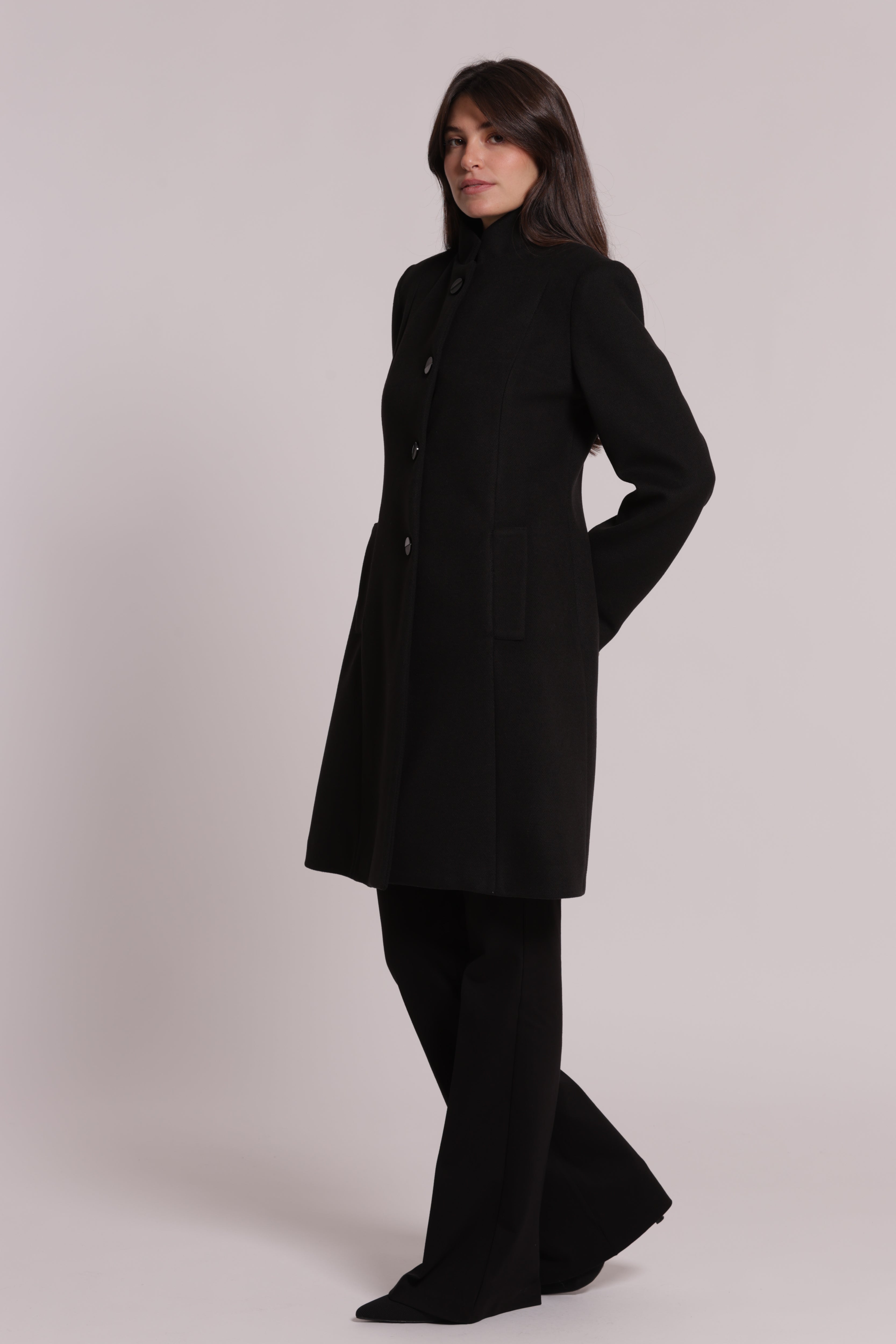 Mimi Mua Baronet­to cappotto collo coreana nero invernale