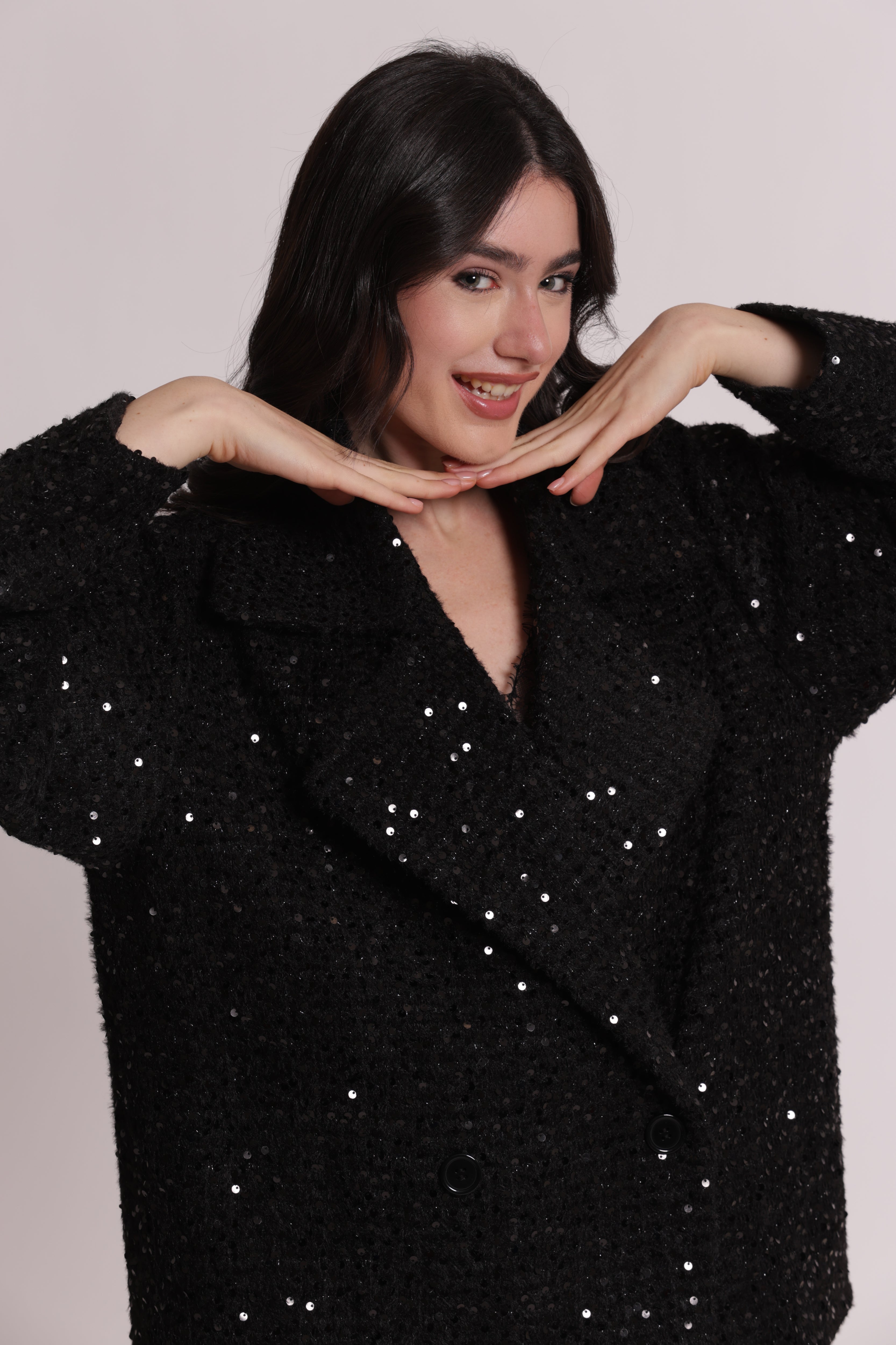 Mimi Mua Giaccone Corto Paillettes Nero Elegante