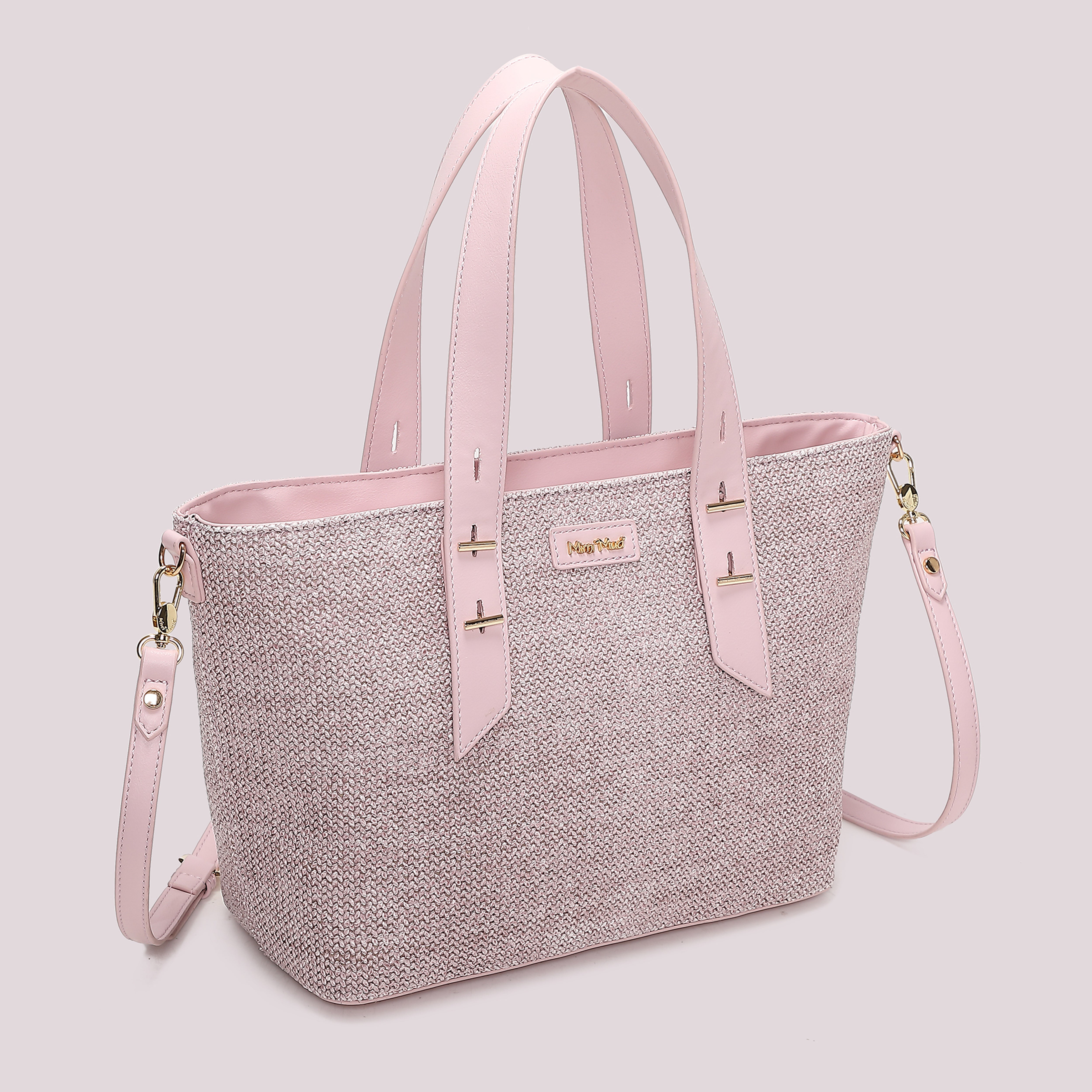 Mimi Mua Shopper in Paglia Borsa Beige Intrecciata