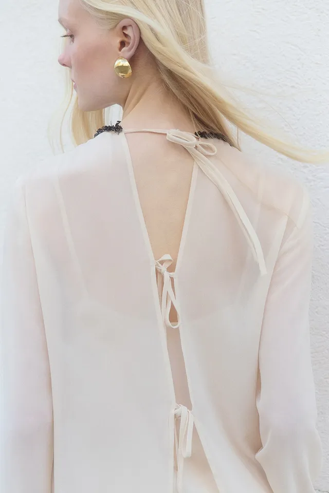 Semicouture Florinda blusa georgette sand ricamata