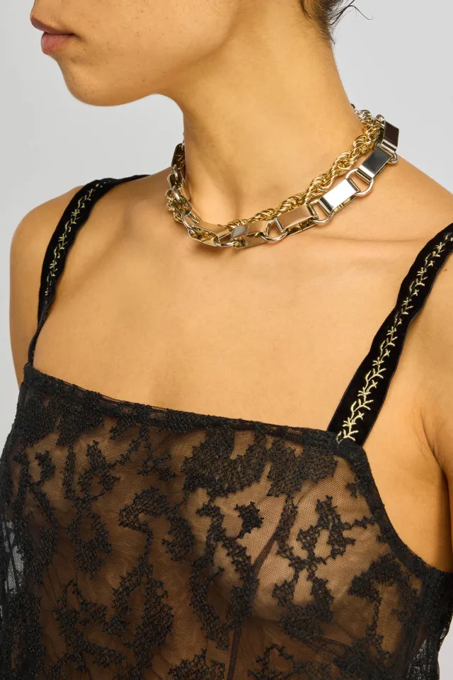 Semicouture Tiffani top tulle nero punto croce