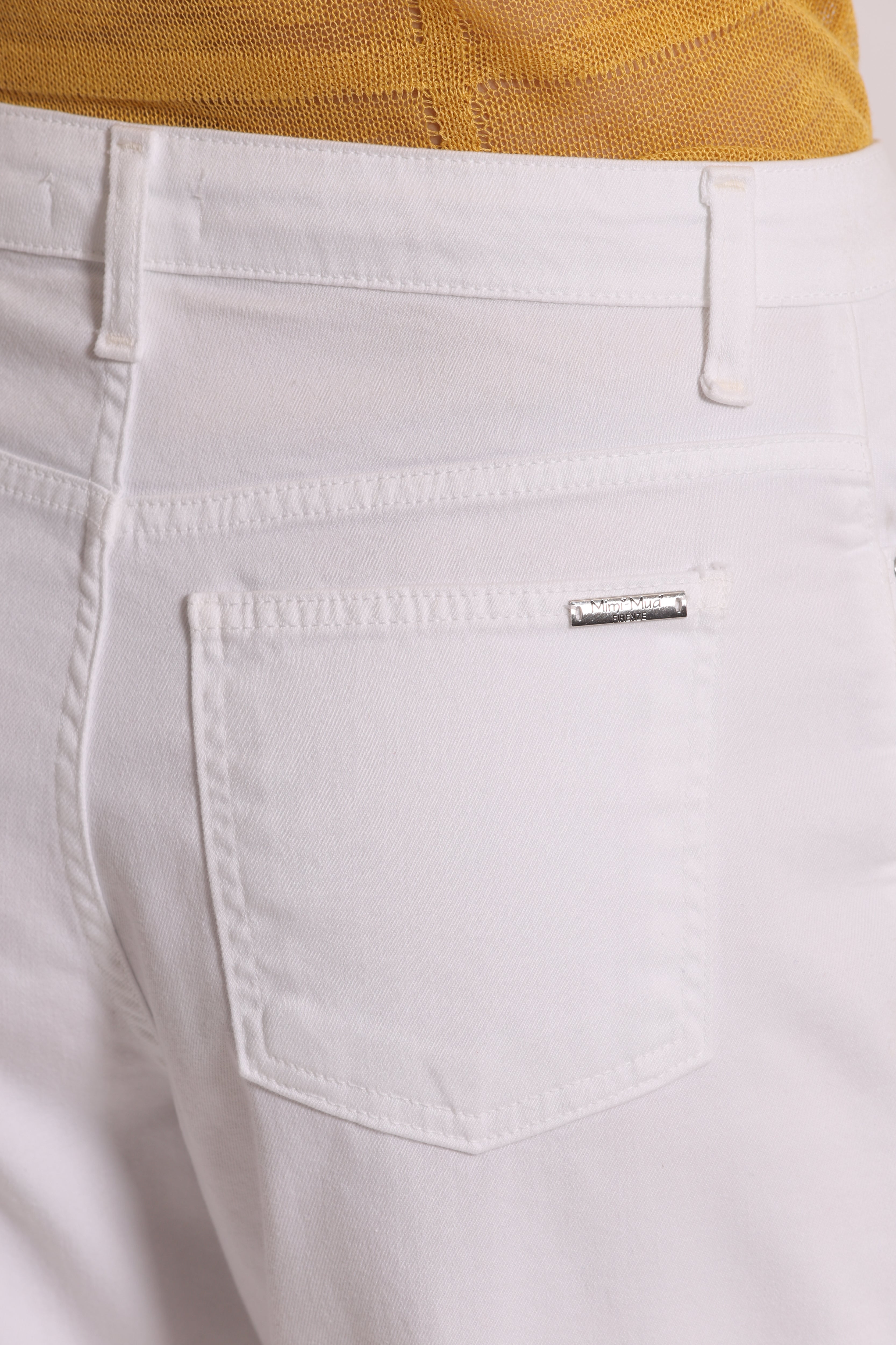 Mimi Mua Jeans Cropped con Risvolto Bianco