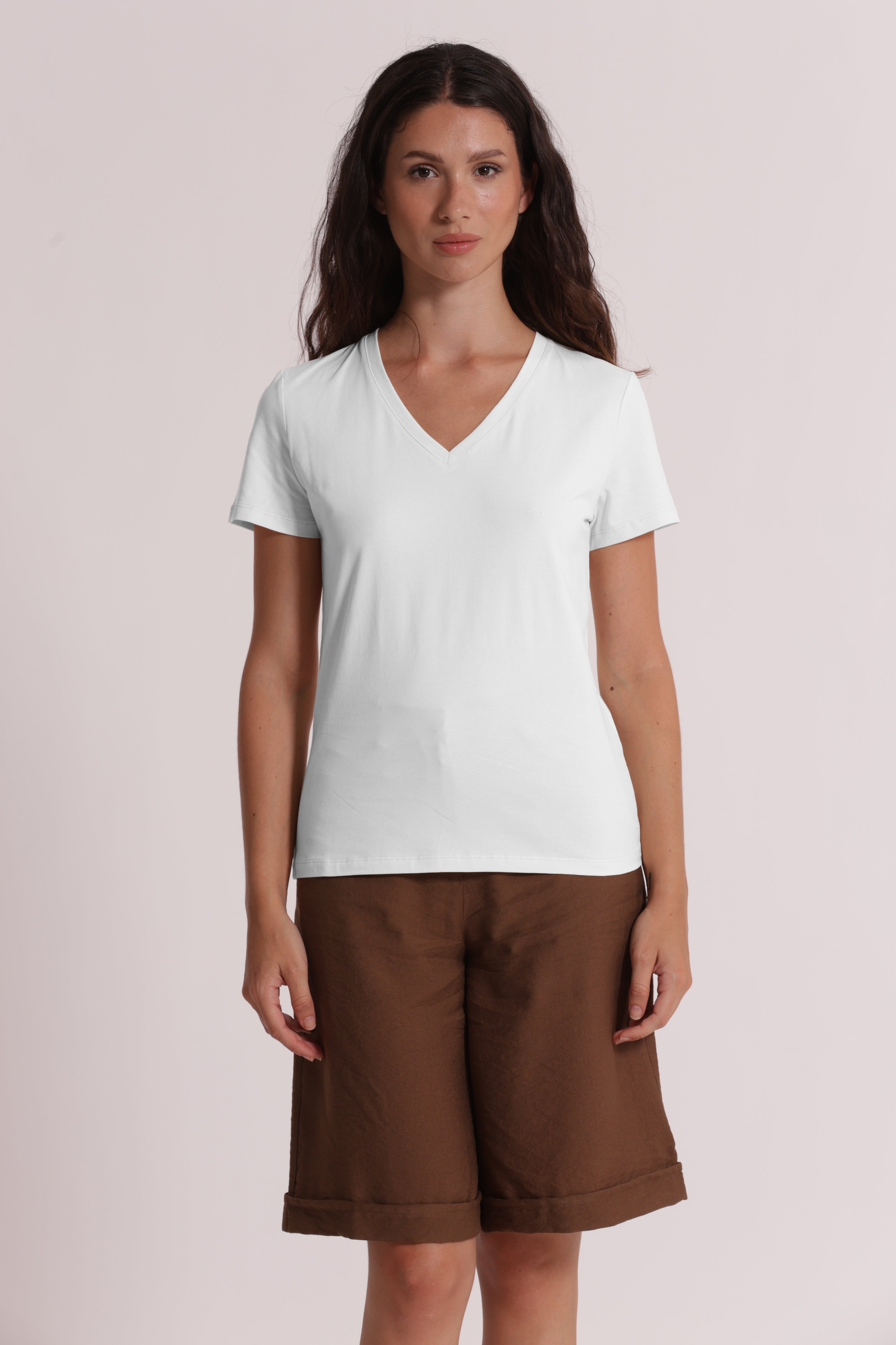 Mimi Mua Basic Gatto T-shirt Scollo a V Nero Cotone