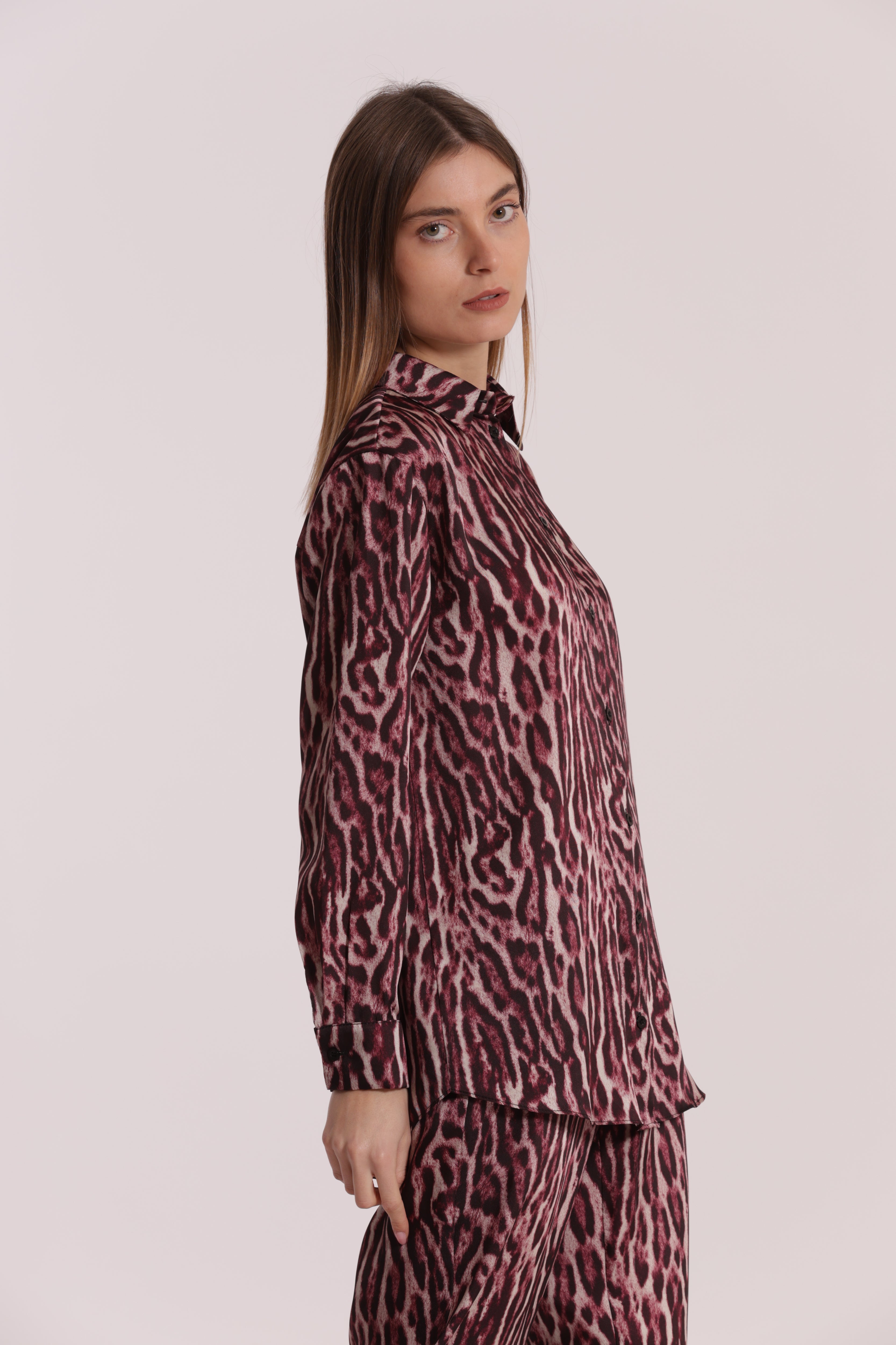 Mimi Mua Camicia Uomo Fantasia Animalier Camicia Burgundy maculata