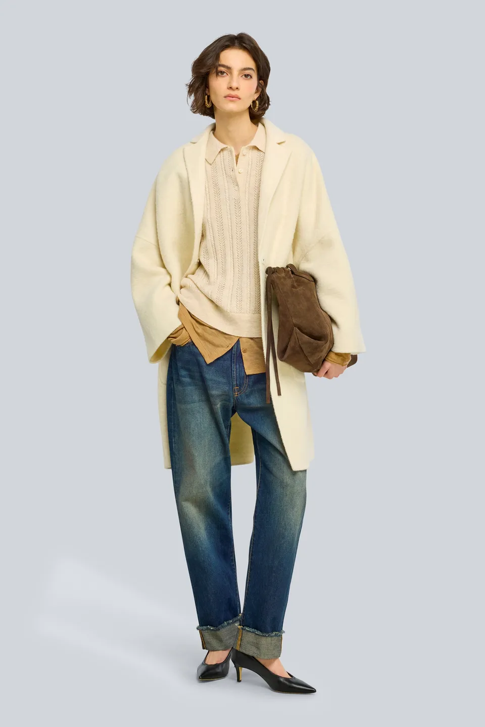SEMICOUTURE Y6WV11 cappotto over panno doppio burro