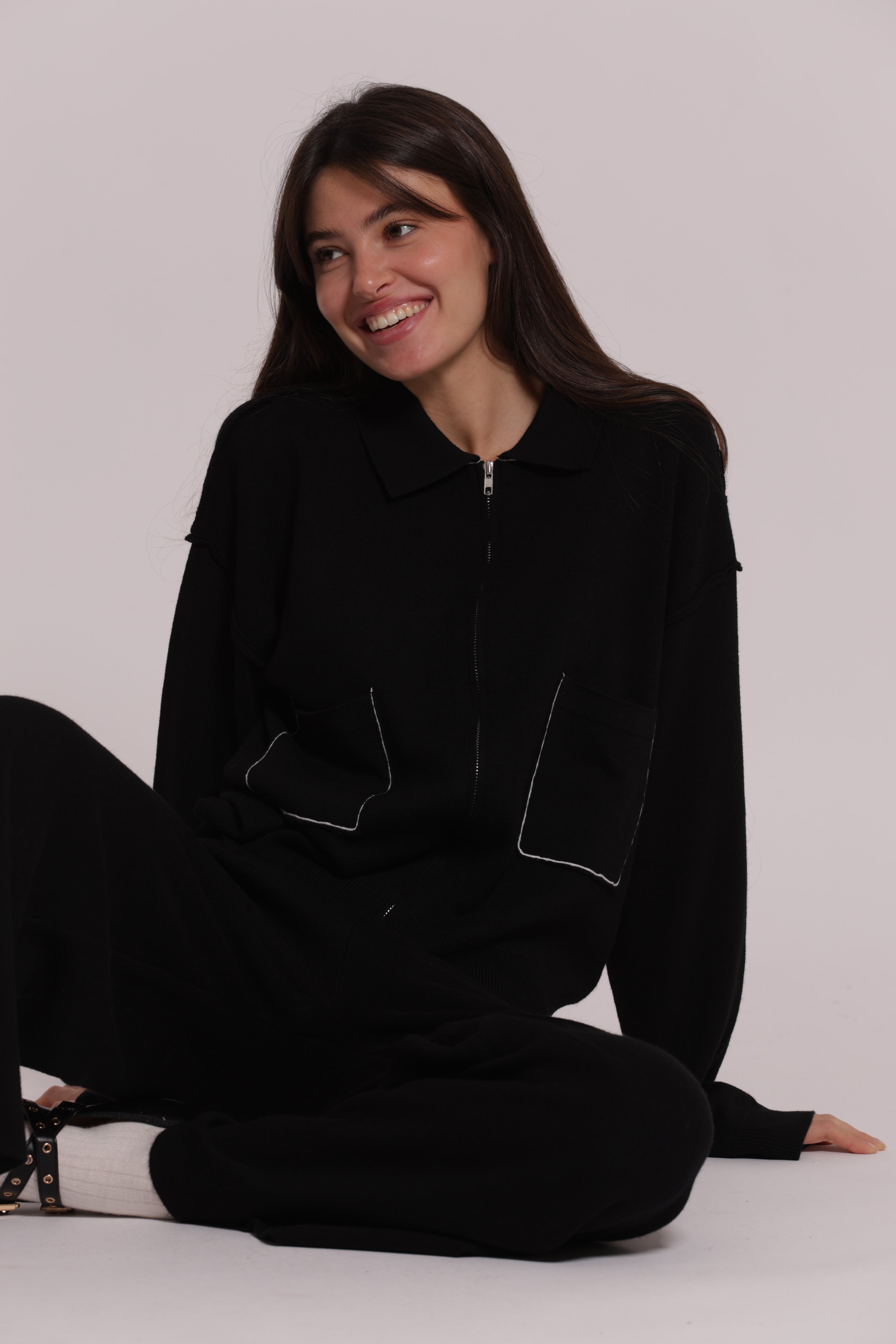 Mimi Mua Maglia con Zip Maglieria Nero