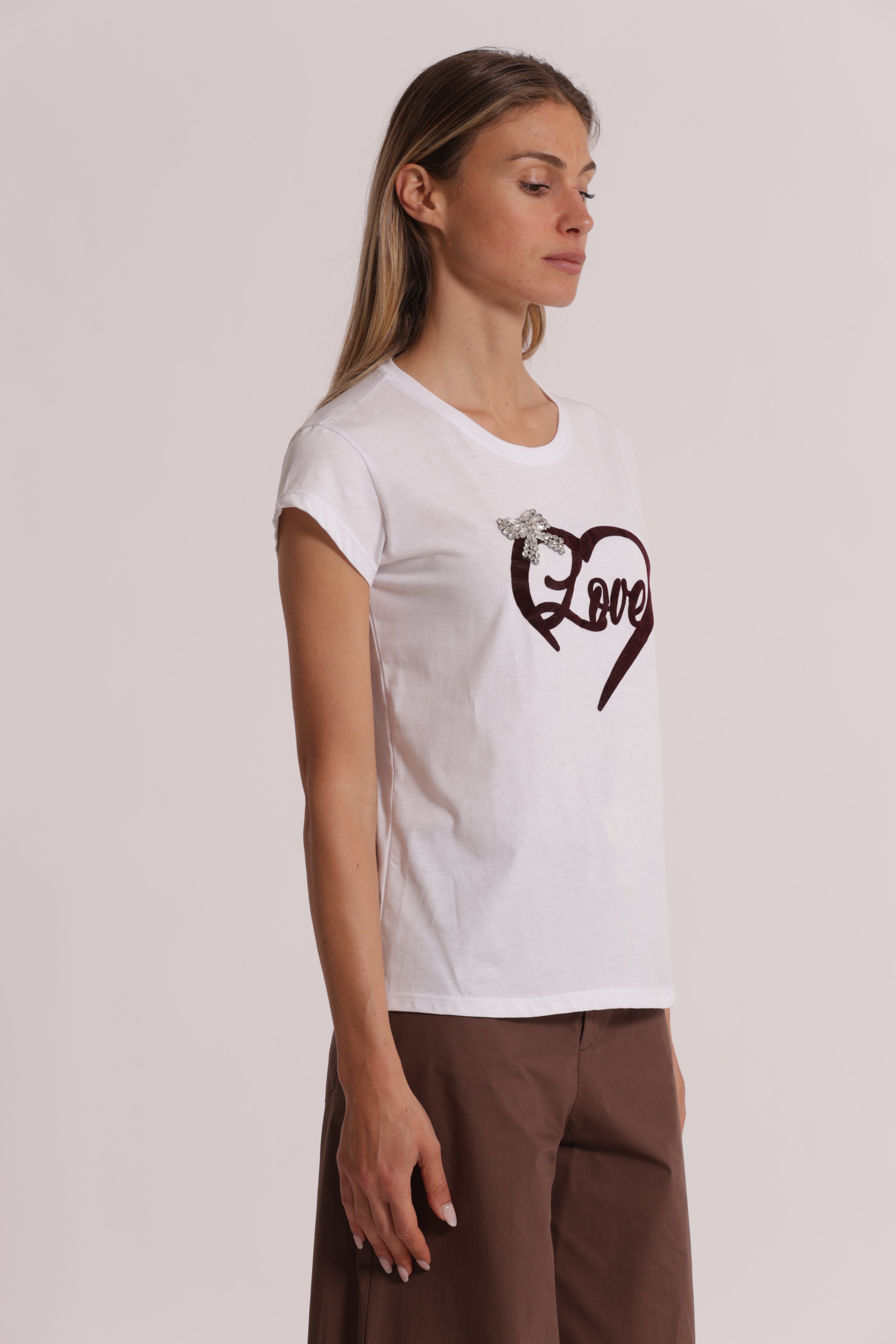 Mimi Mua Love t-shirt stampa velluto bianco cotone