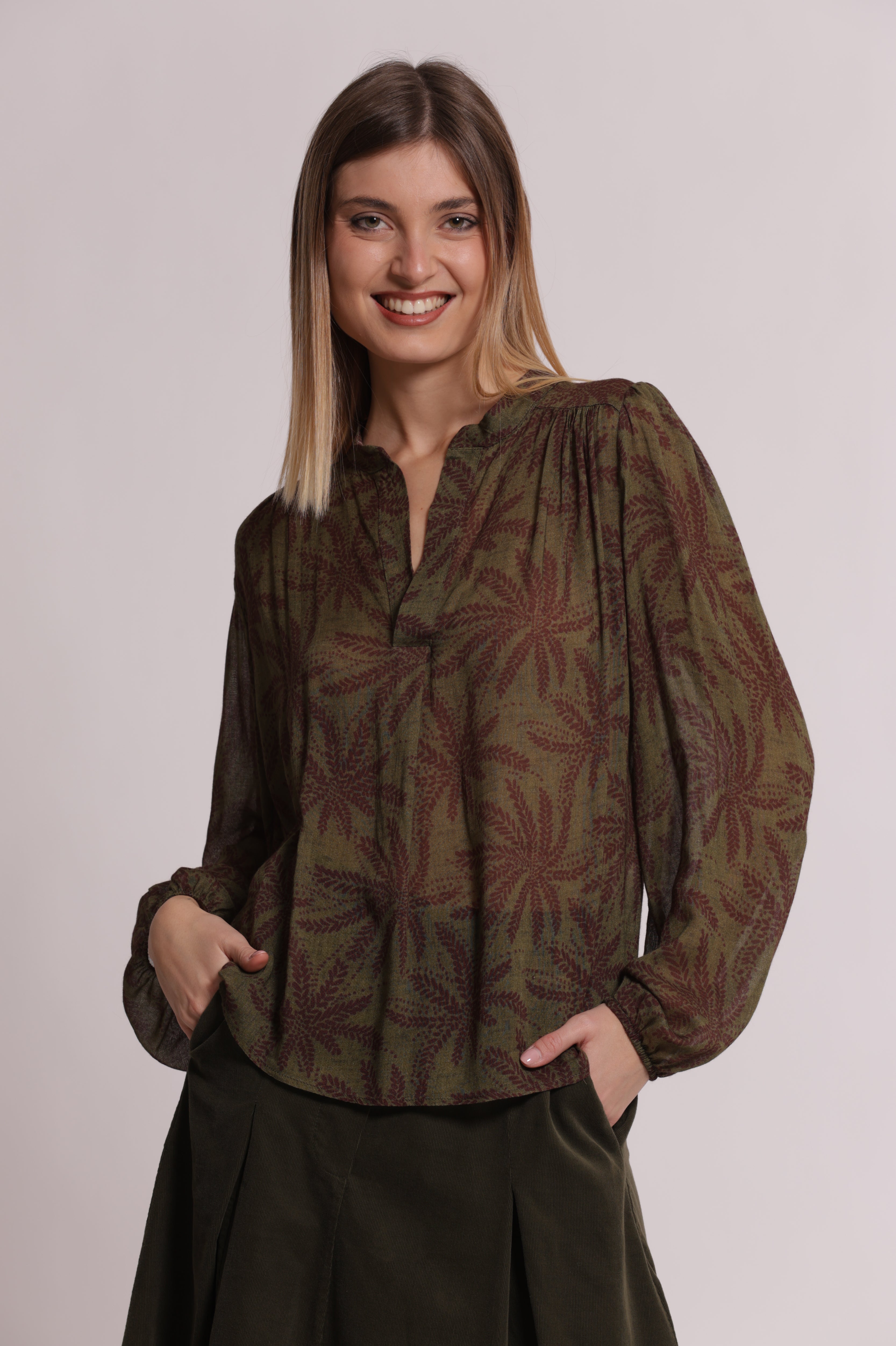 Mimi Mua Blusa Scollo V Garza Viscosa Fantasia