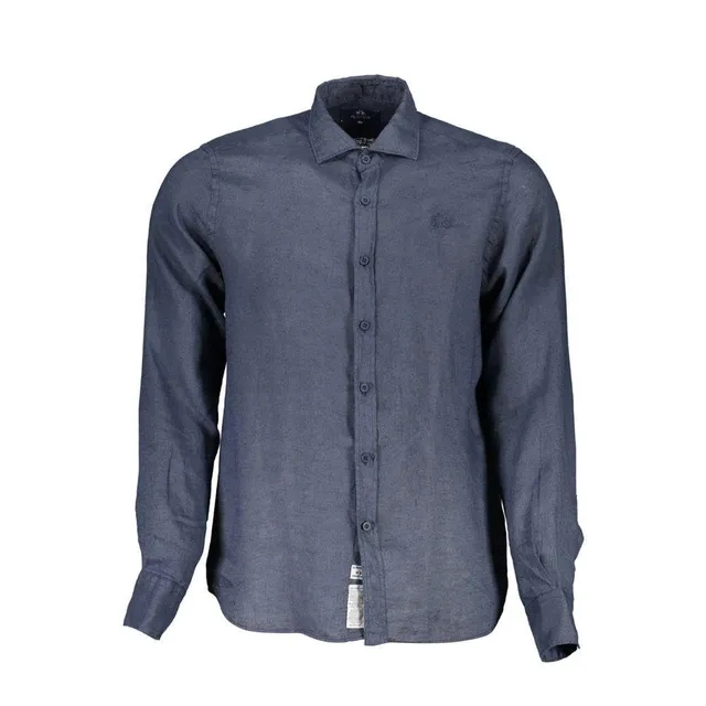 La Martina Blue Linen camicia lino uomo blu XL