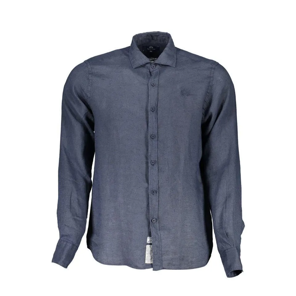 La Martina Blue Linen camicia lino uomo blu XL