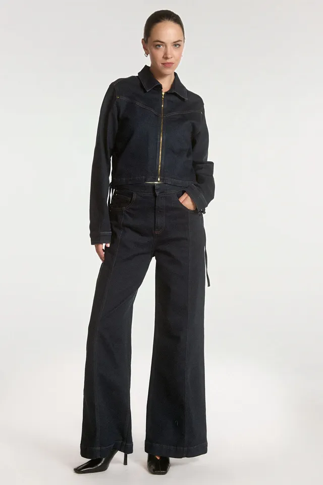 Aaiko Charly jeans denim blu lacci laterali palazzo