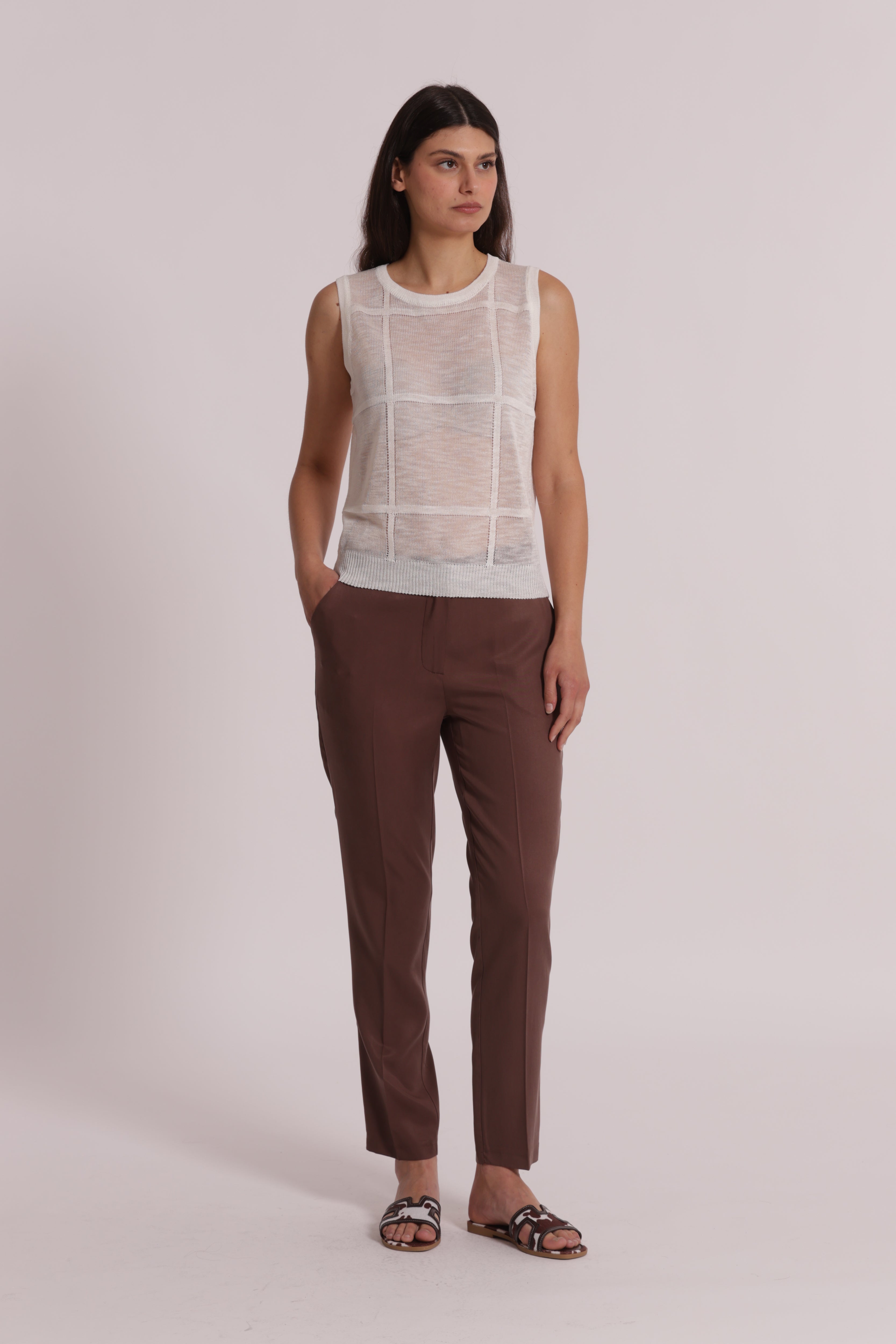 Mimi Mua Pantalone Sigaretta Lyocell Panna con Elastico