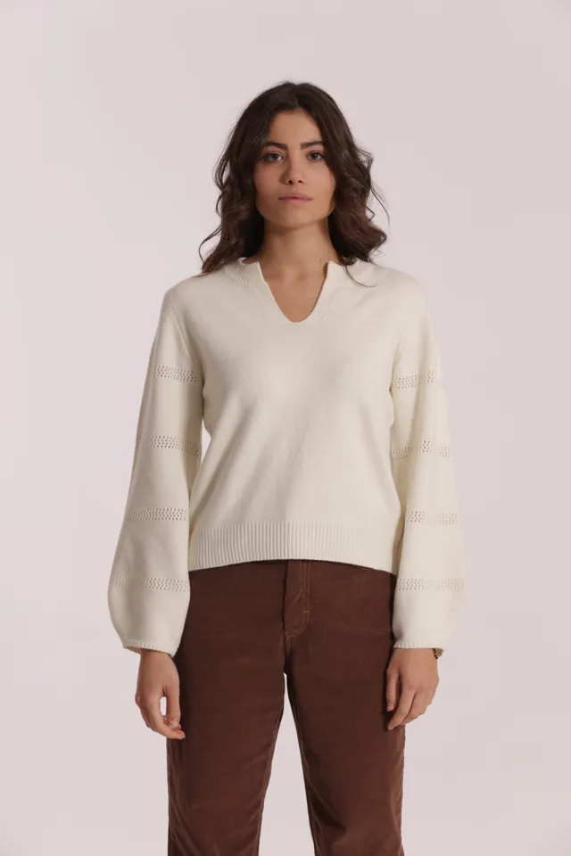 Mimi Mua Maglia Scollo a V Dettagli Maniche Nero