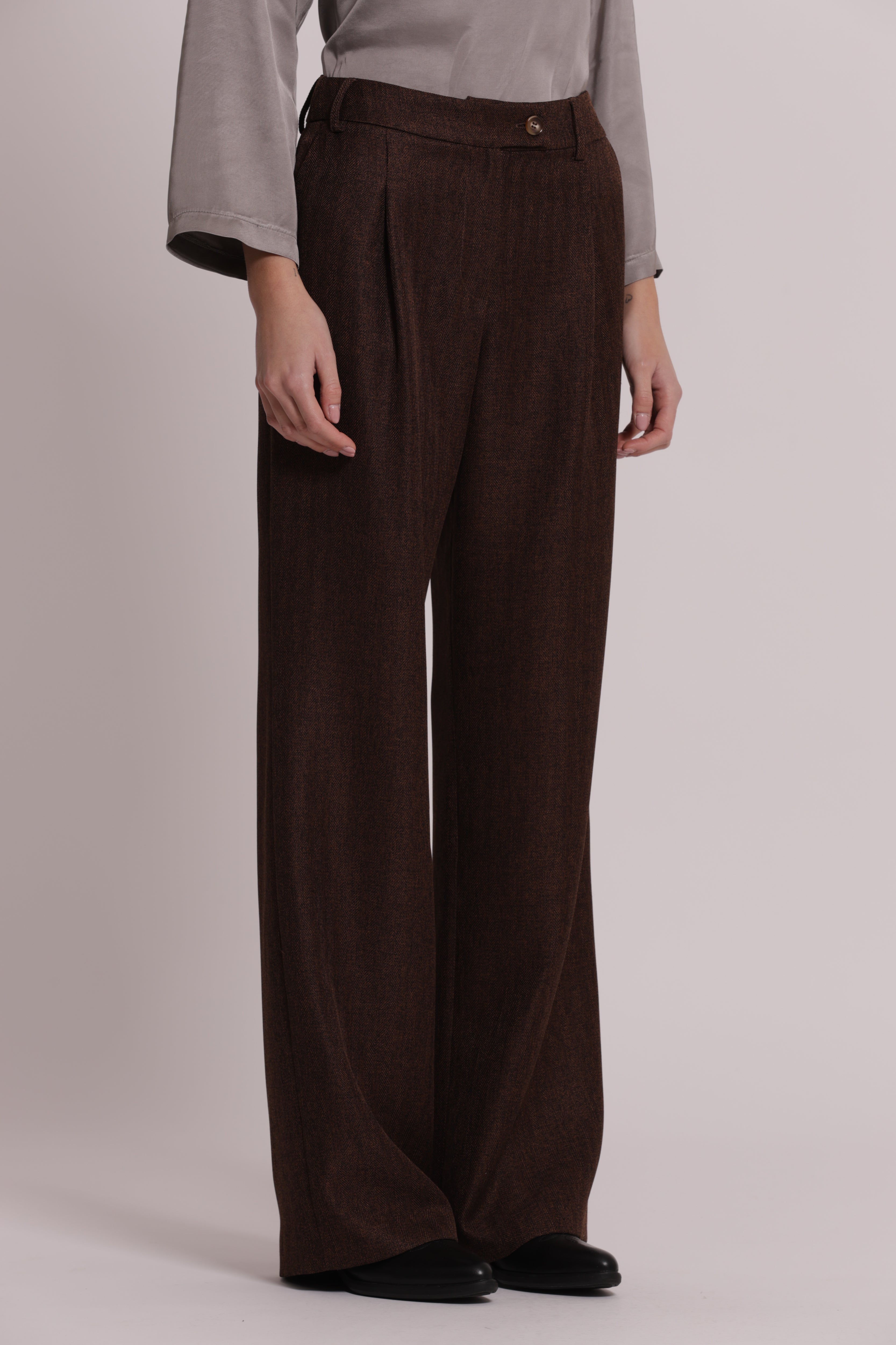 Mimi Mua Pantalone Palazzo Tweed Spigato Moro