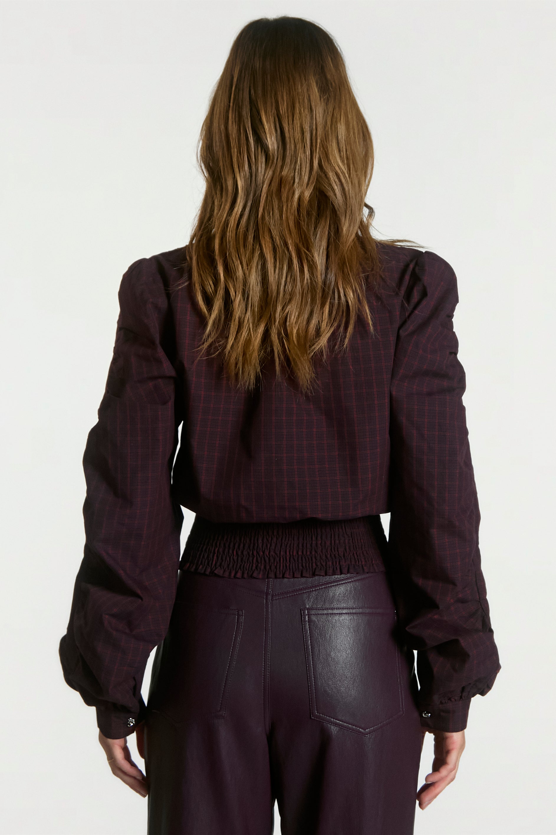 Aaiko Beaudine camicia nera quadri smock