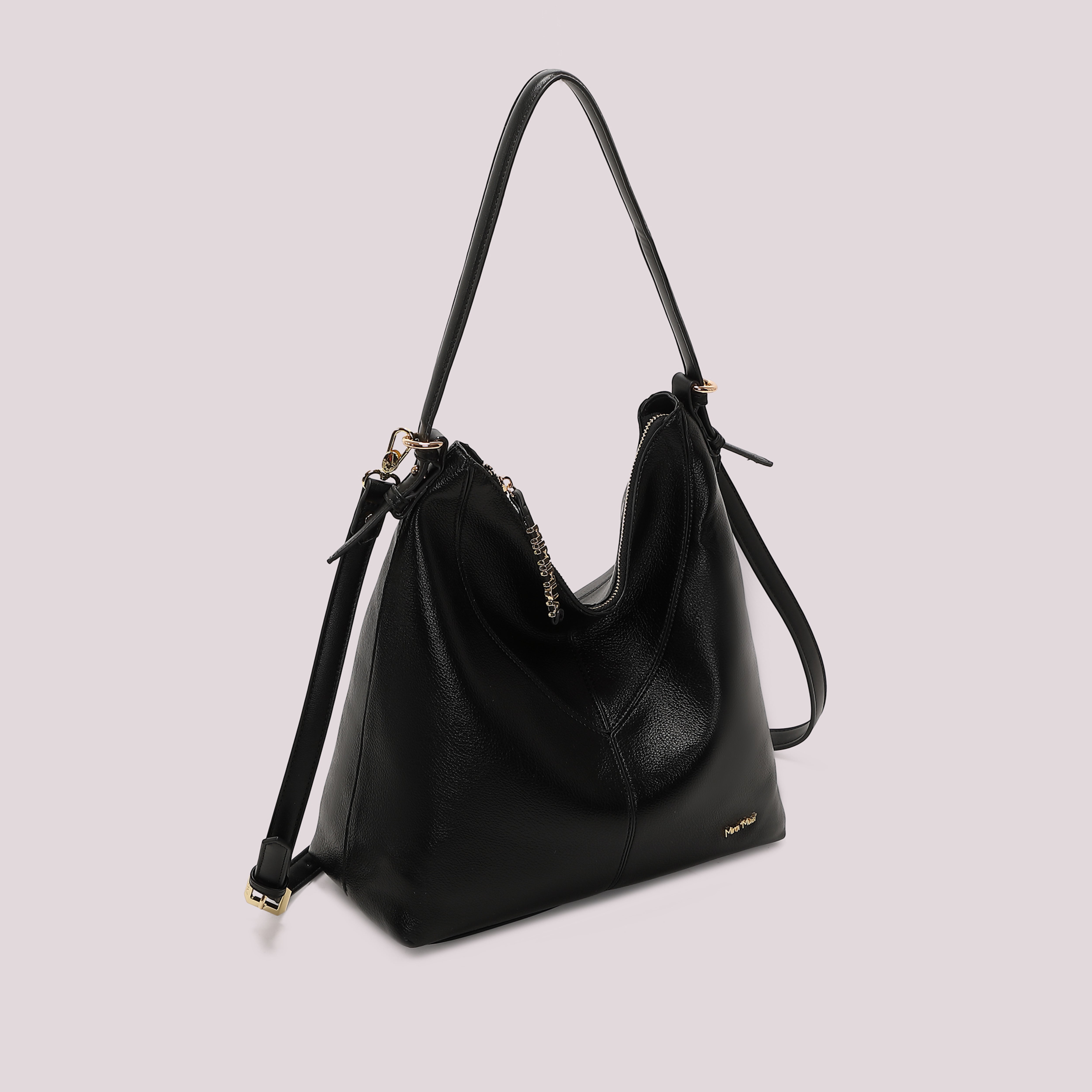 Mimi Mua Borsa Sacca Lettere Zip Nera 30cm