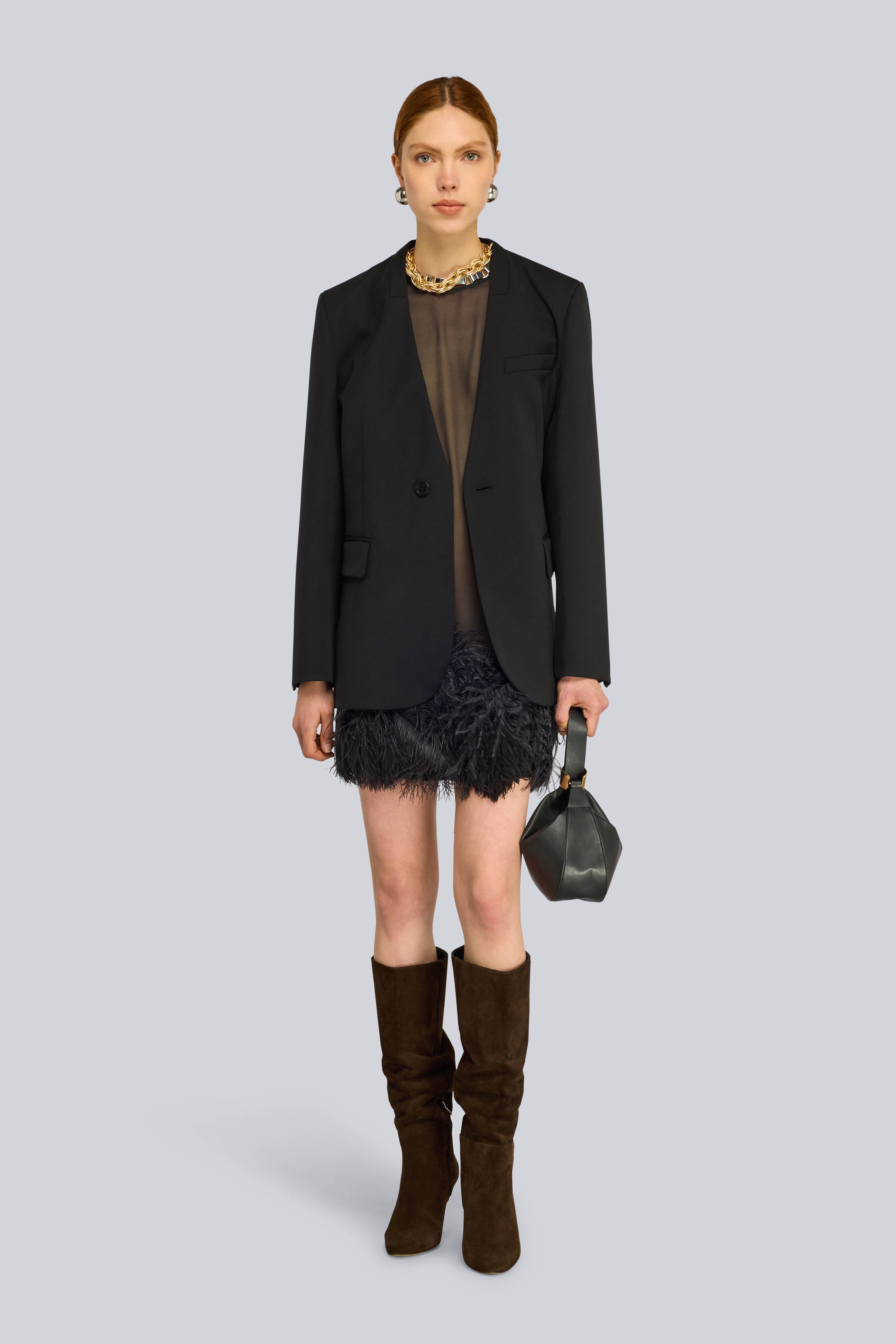Semicouture Rae abito nero georgette piume