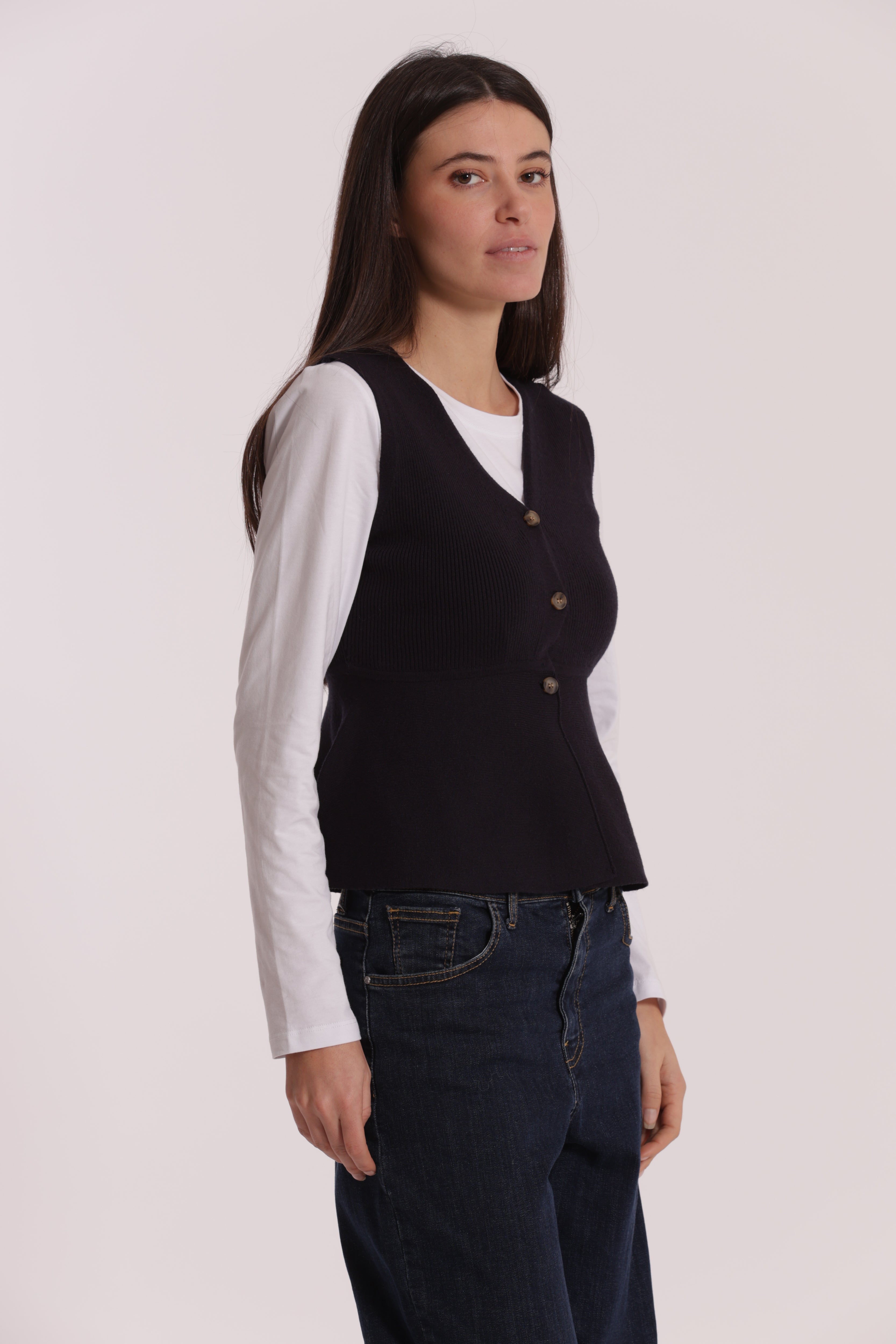 Mimi Mua Svasato Bottoni gilet nero in maglia
