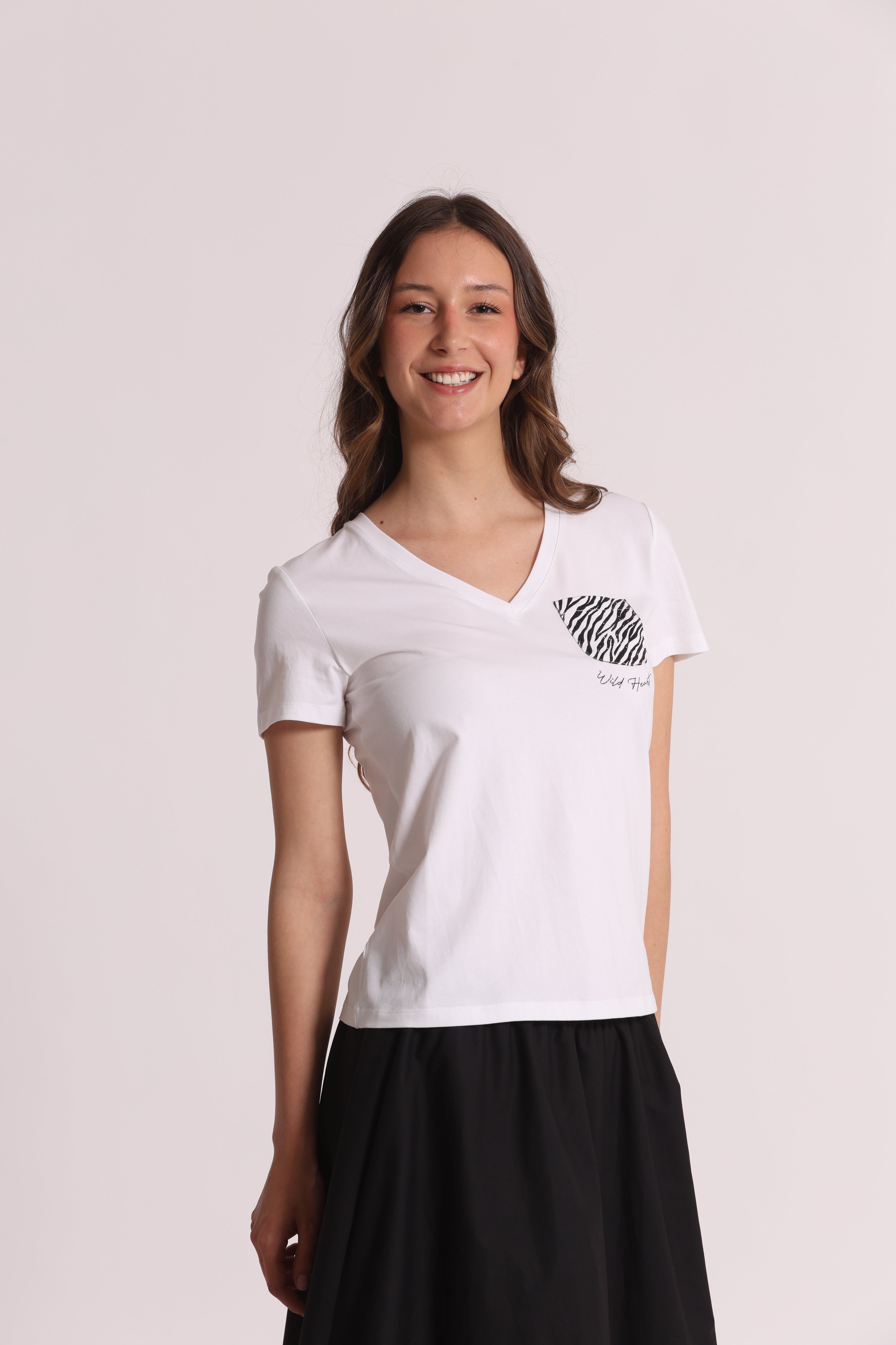 Mimi Mua t-shirt bianco taschino zebrato cotone