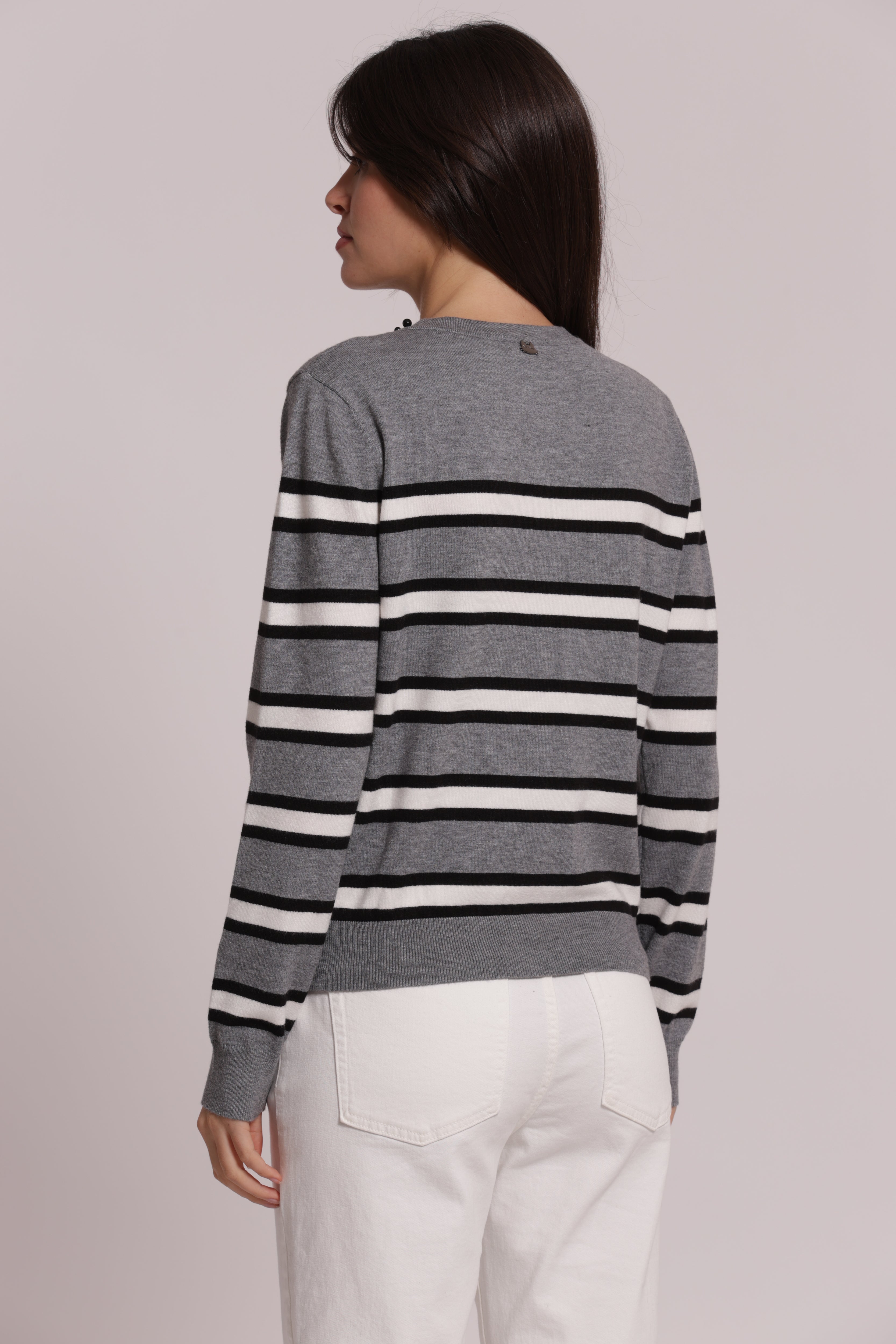 Mimi Mua Cardigan Righe Perle maglia moro