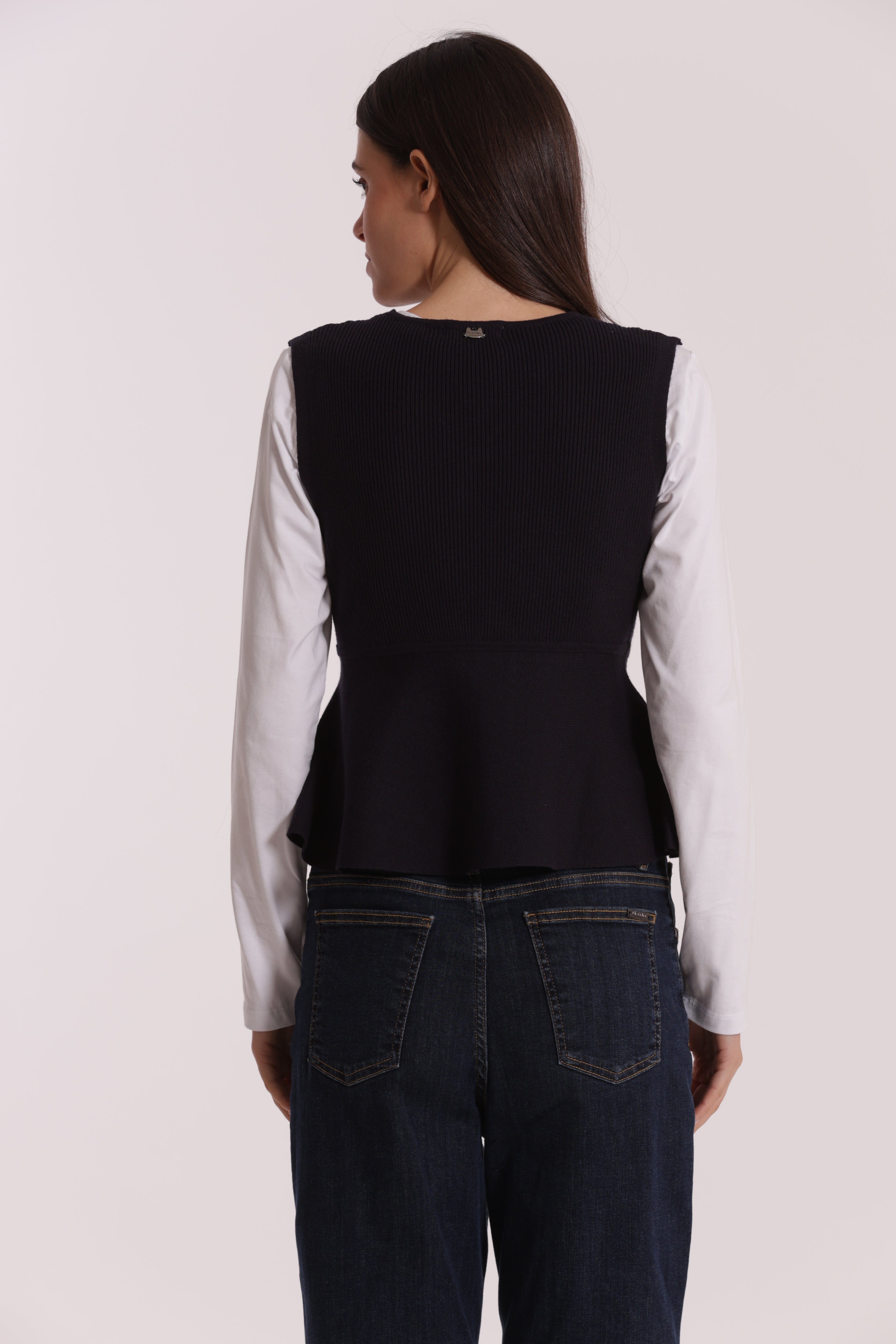 Mimi Mua Svasato Bottoni gilet nero in maglia