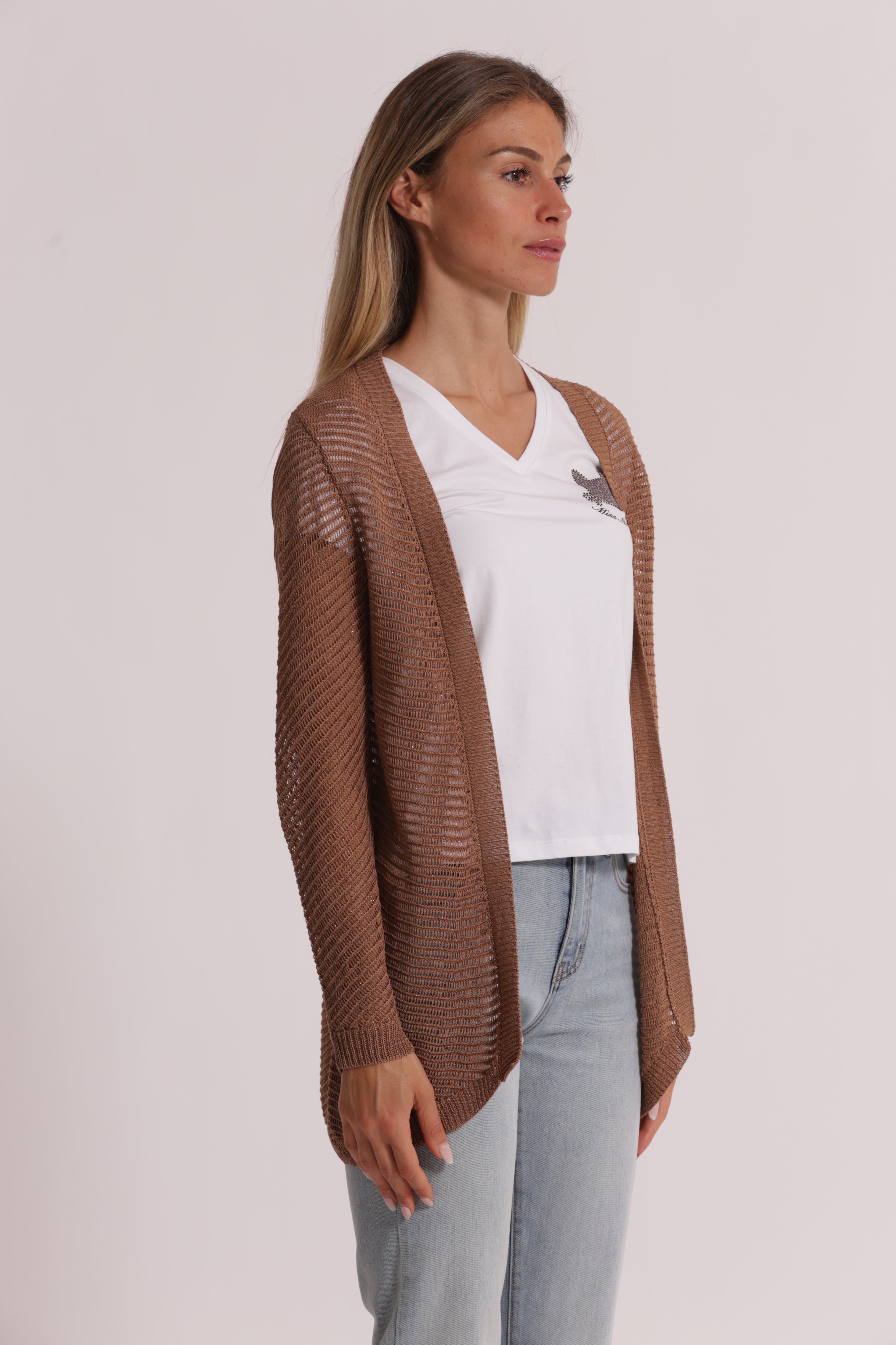 Mimi Mua Cardigan Lungo Traforato maglia nero leggero