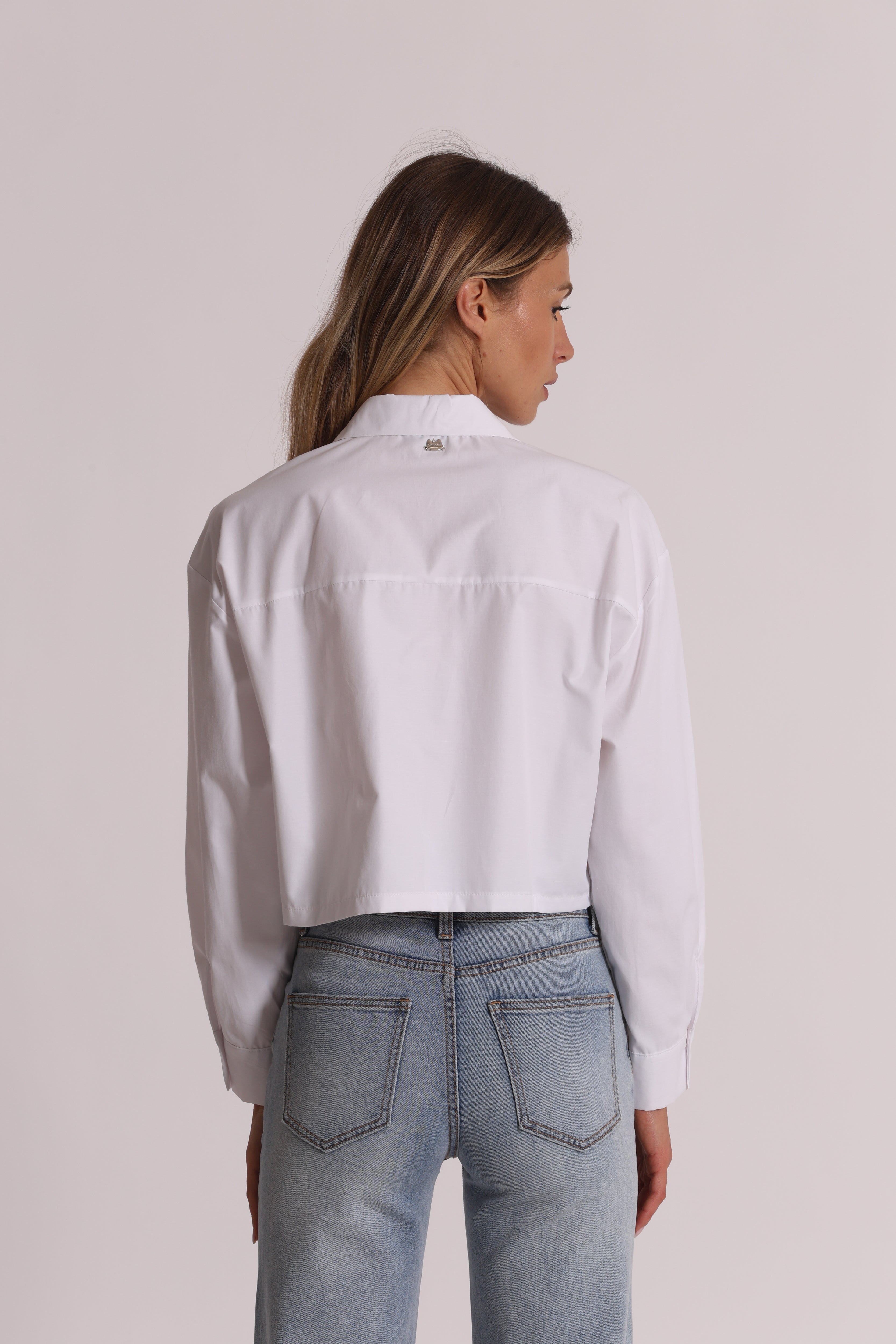 Mimi Mua Camicia Cropped Bianco Cotone Misto