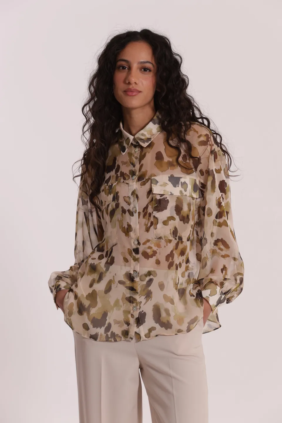 Mimi Mua Tasche Leo Camicia Panna Militare XS
