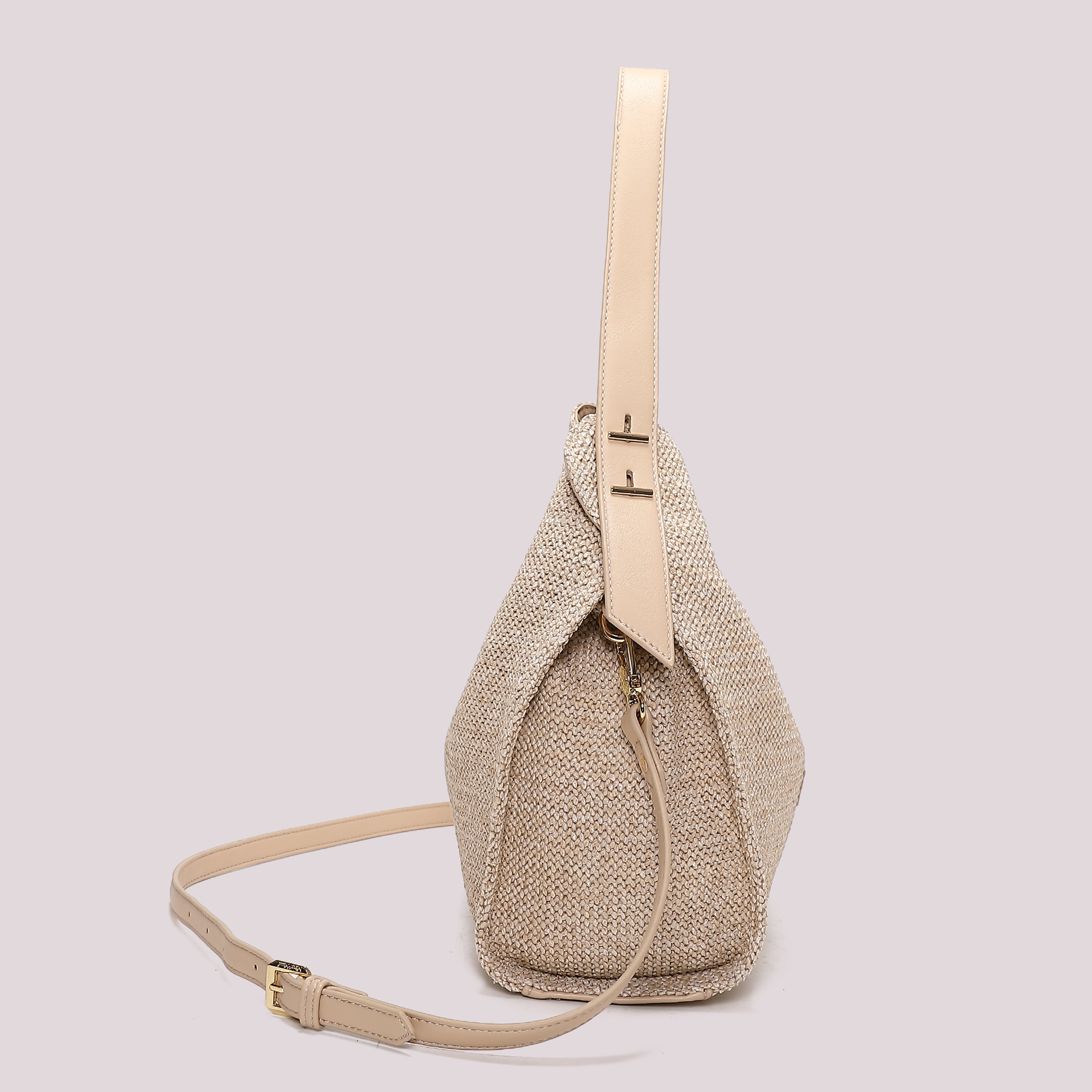 Mimi Mua Borsa Hobo in Paglia Beige Estate