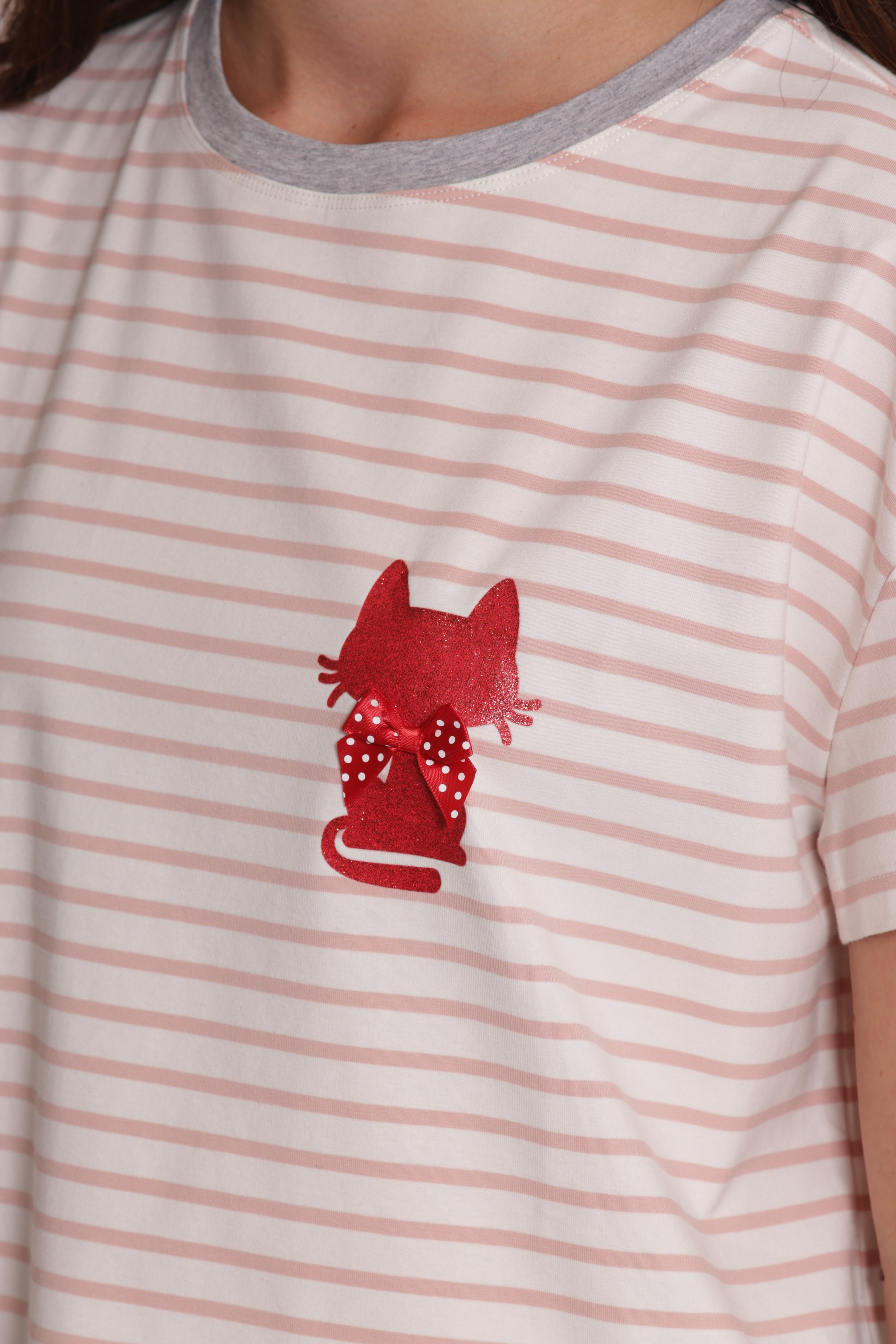 Mimi Mua t-shirt righe stampa gatto nero