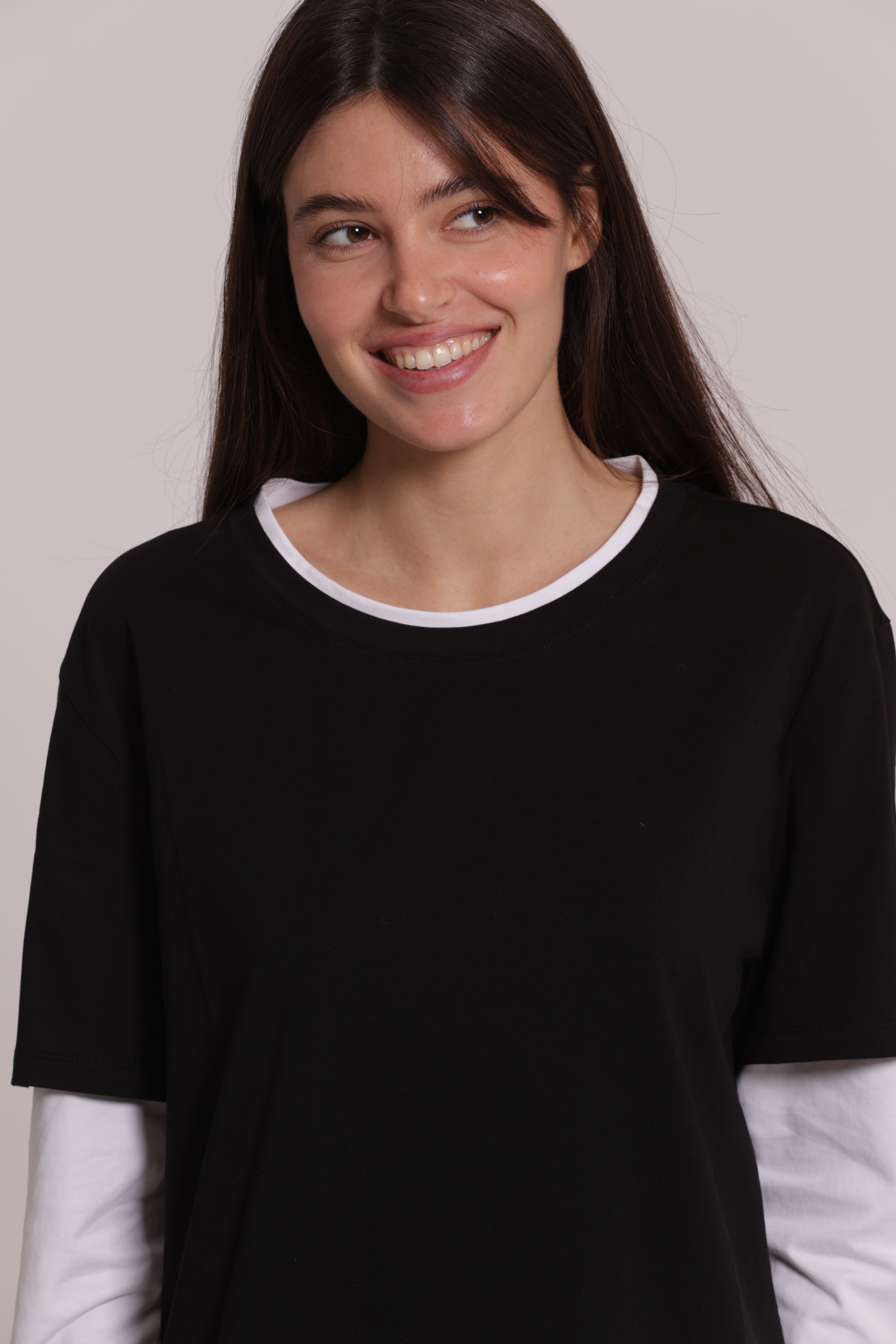 Mimi Mua T-Shirt Doppia Maniche Lunghe Nero Bianco