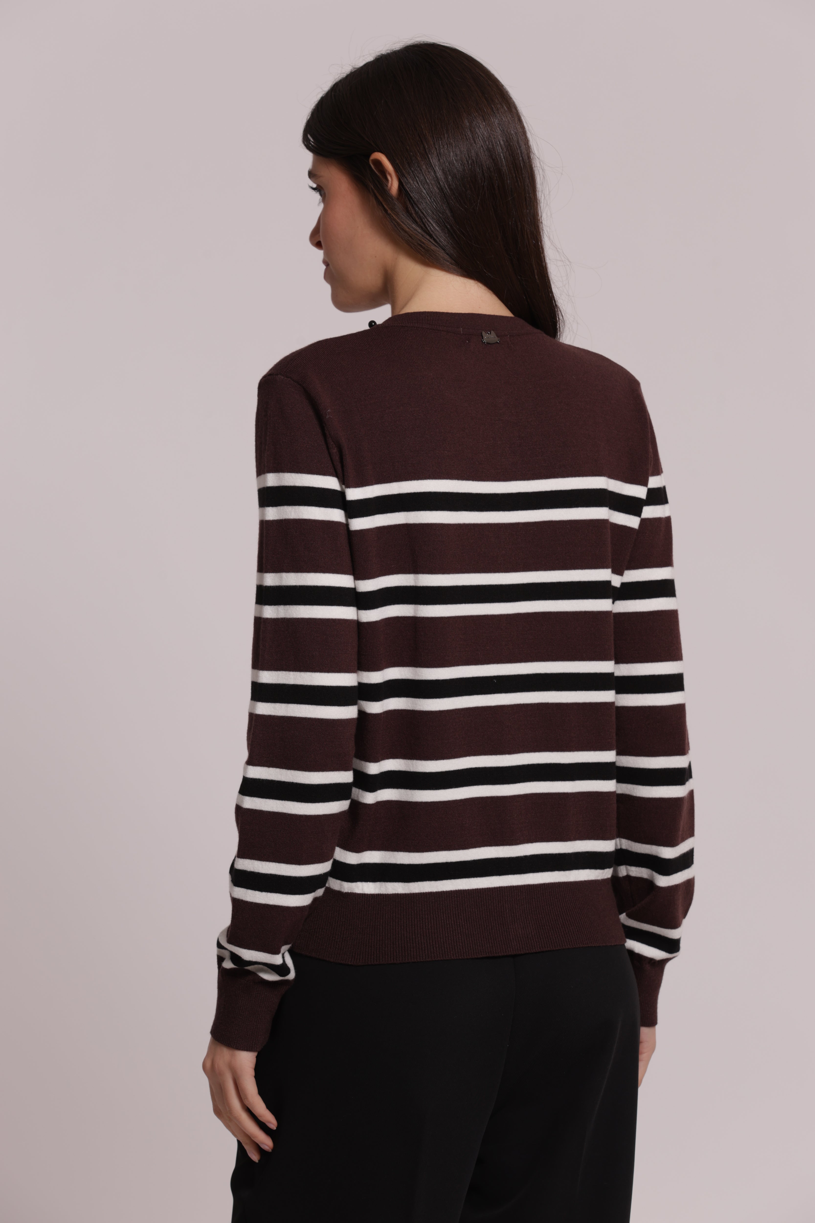 Mimi Mua Cardigan Righe Perle maglia moro