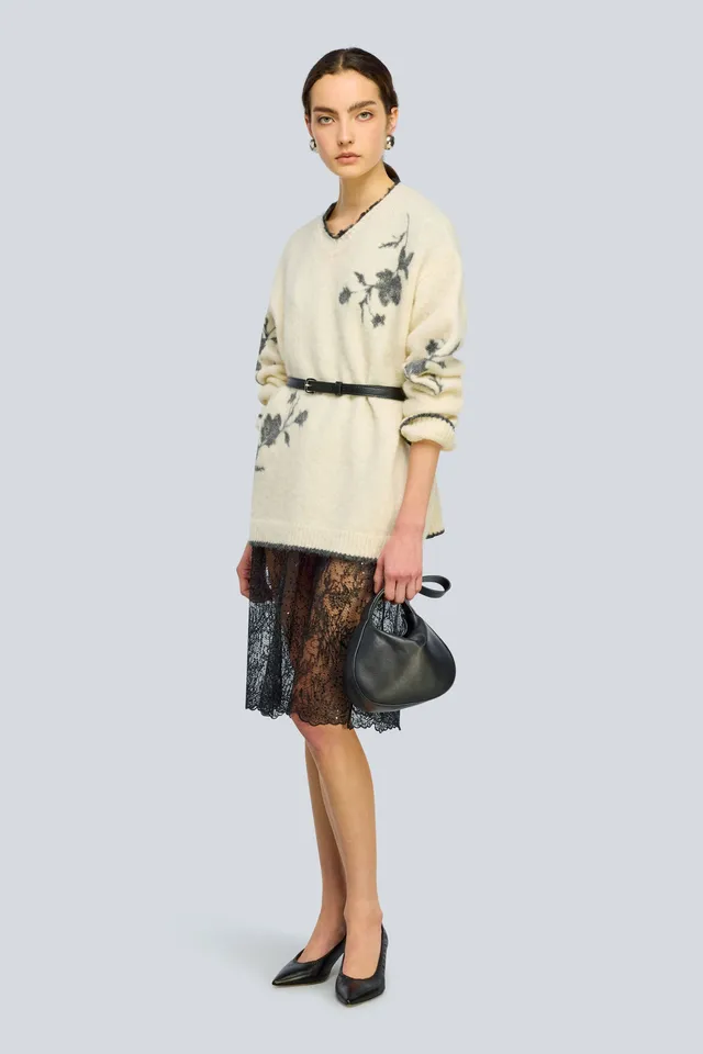 Semicouture Glenna maglia jacquard burro fiore grigio