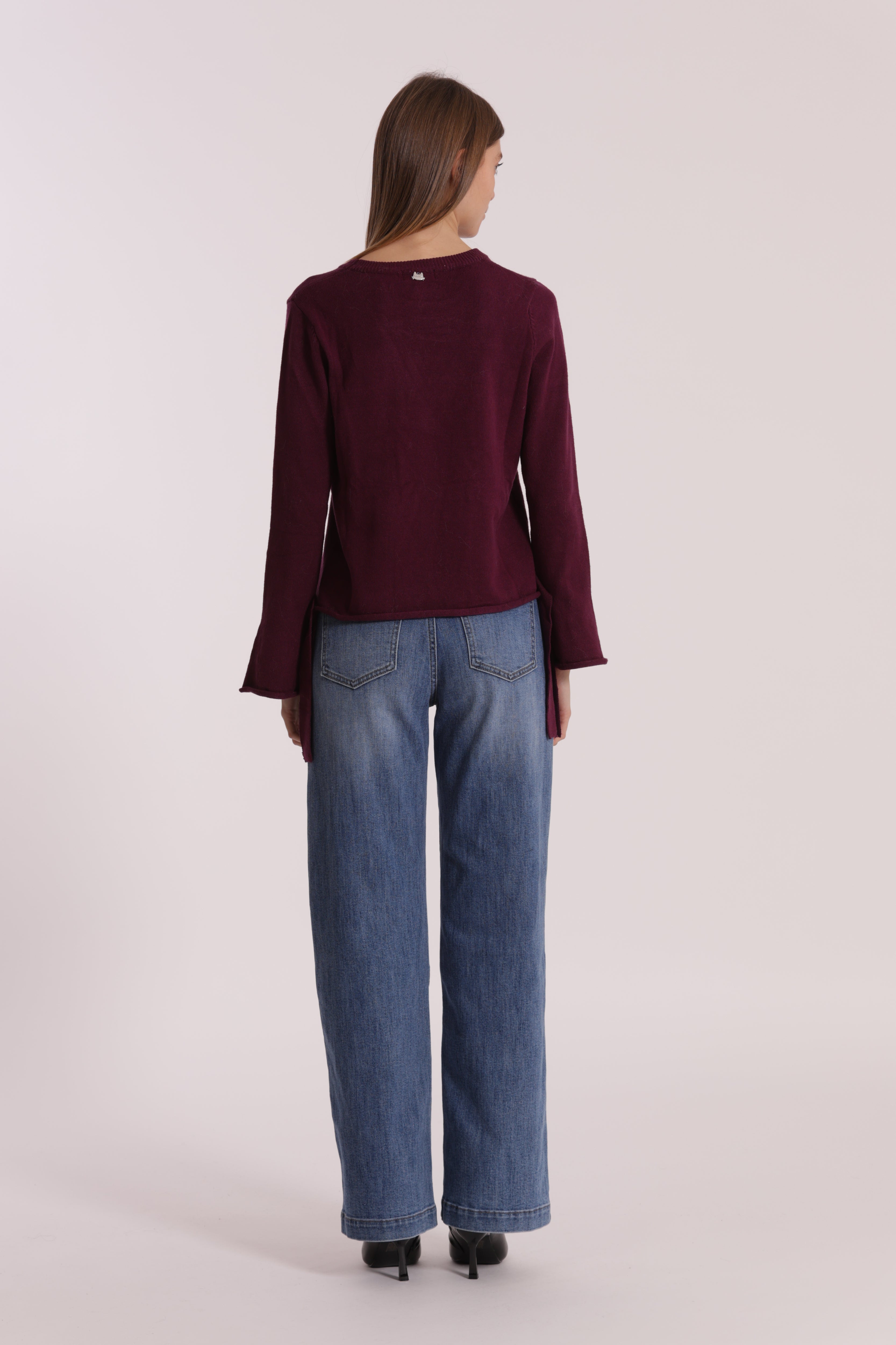 Mimi Mua jeans wide leg borchie blu medio