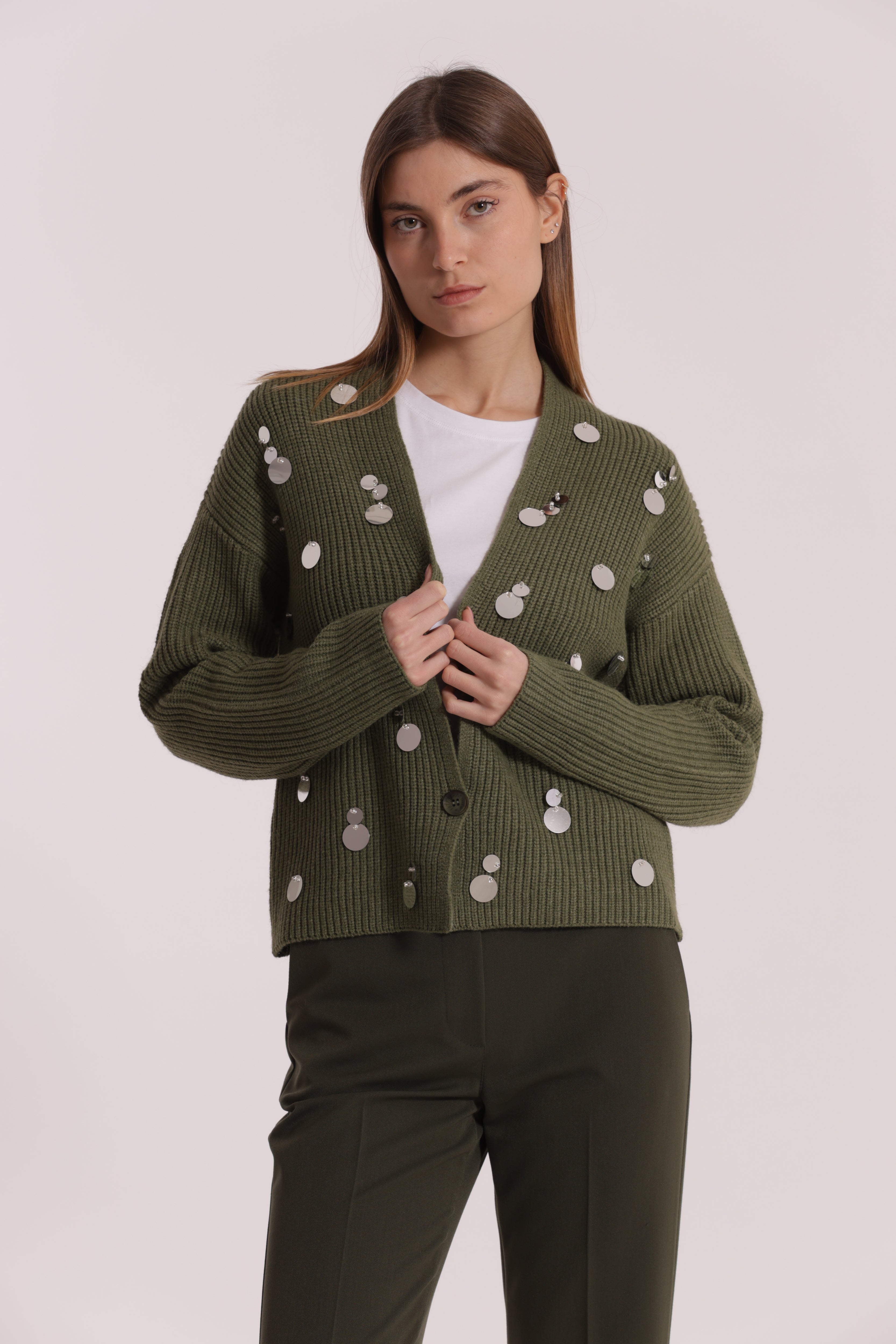 Mimi Mua Cardigan con Strass Nero Maglia Taglia S