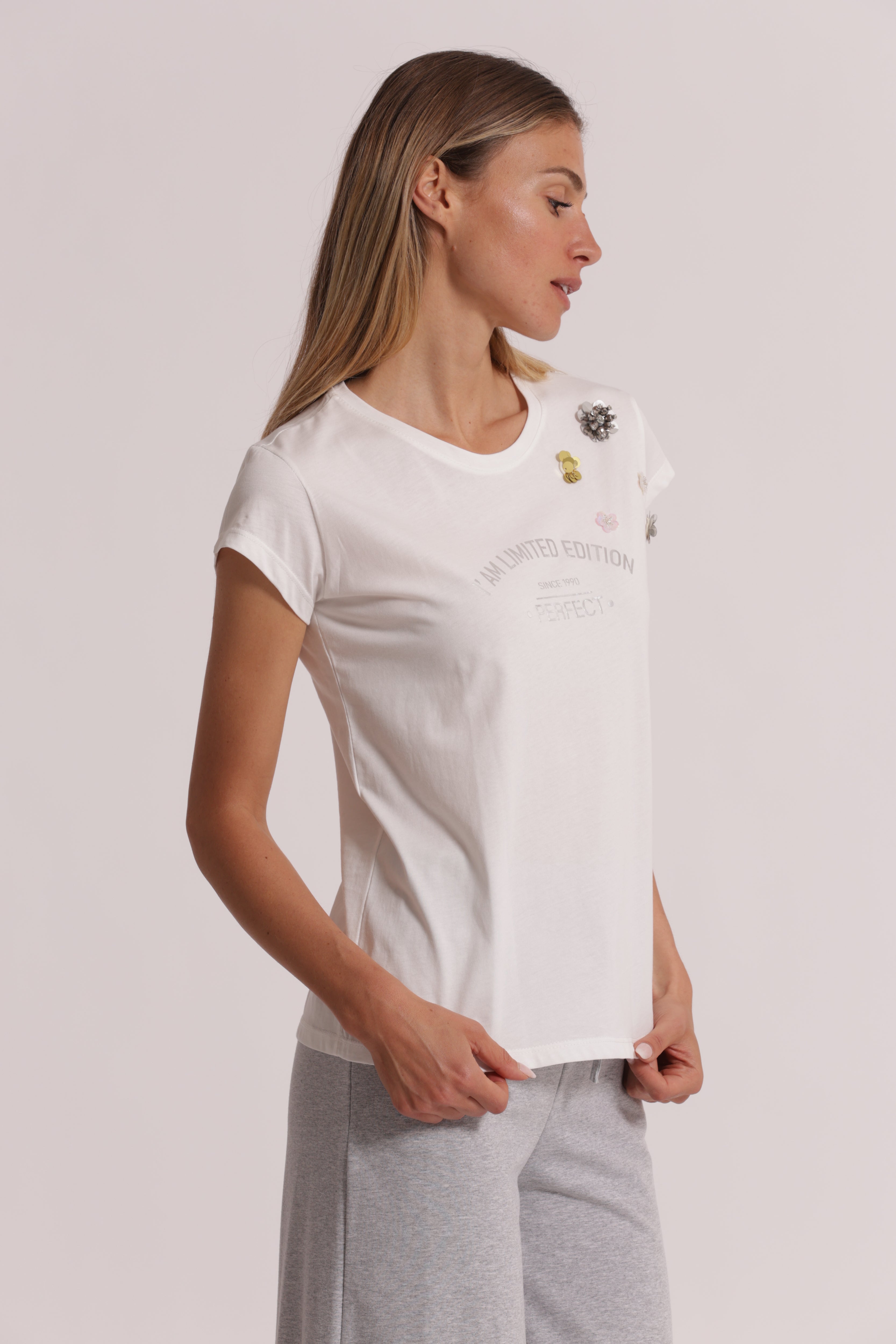 Mimi Mua I Am Limited Edition t-shirt panna con strass