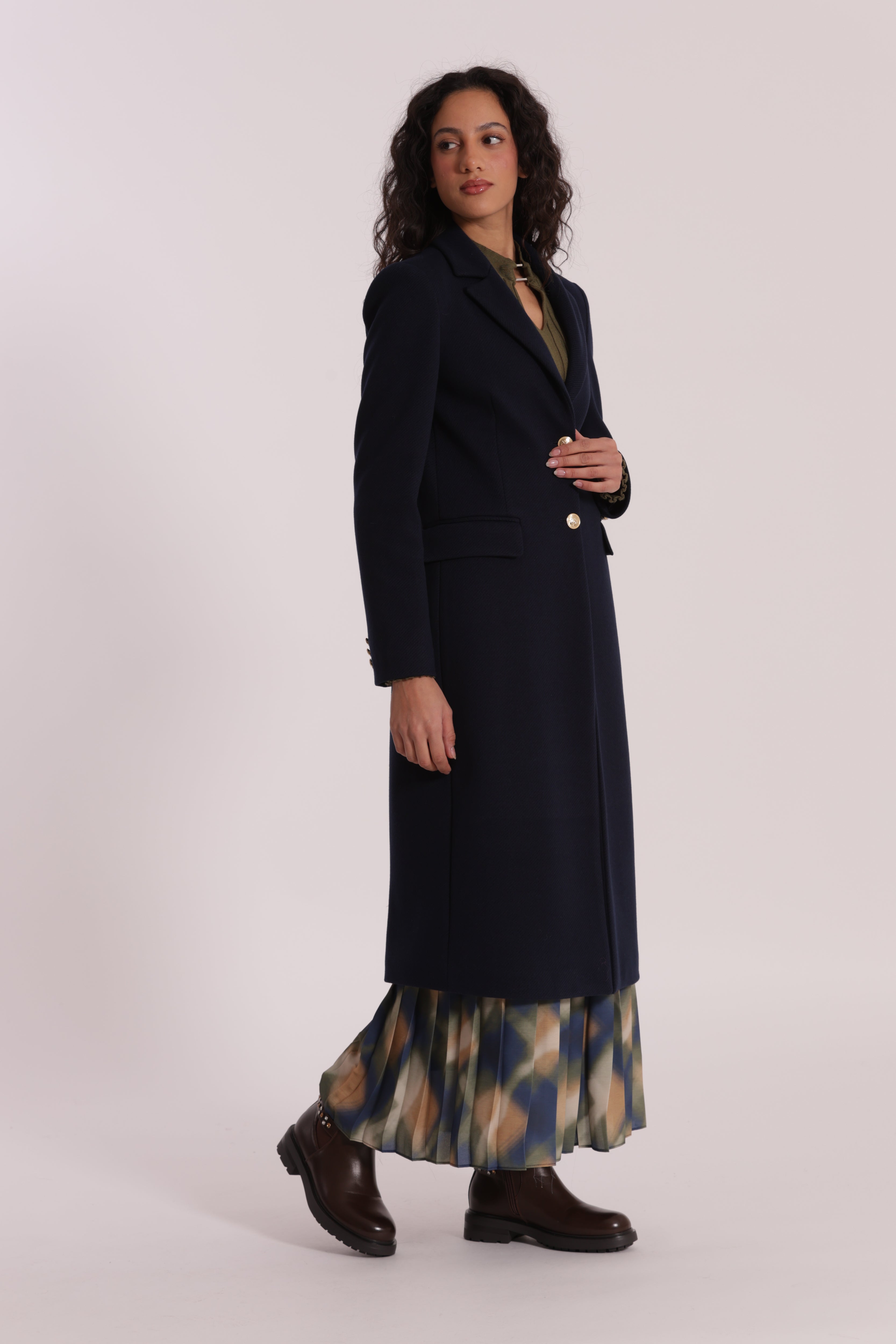 Mimi Mua Cappotto Lungo Diagonale Nero