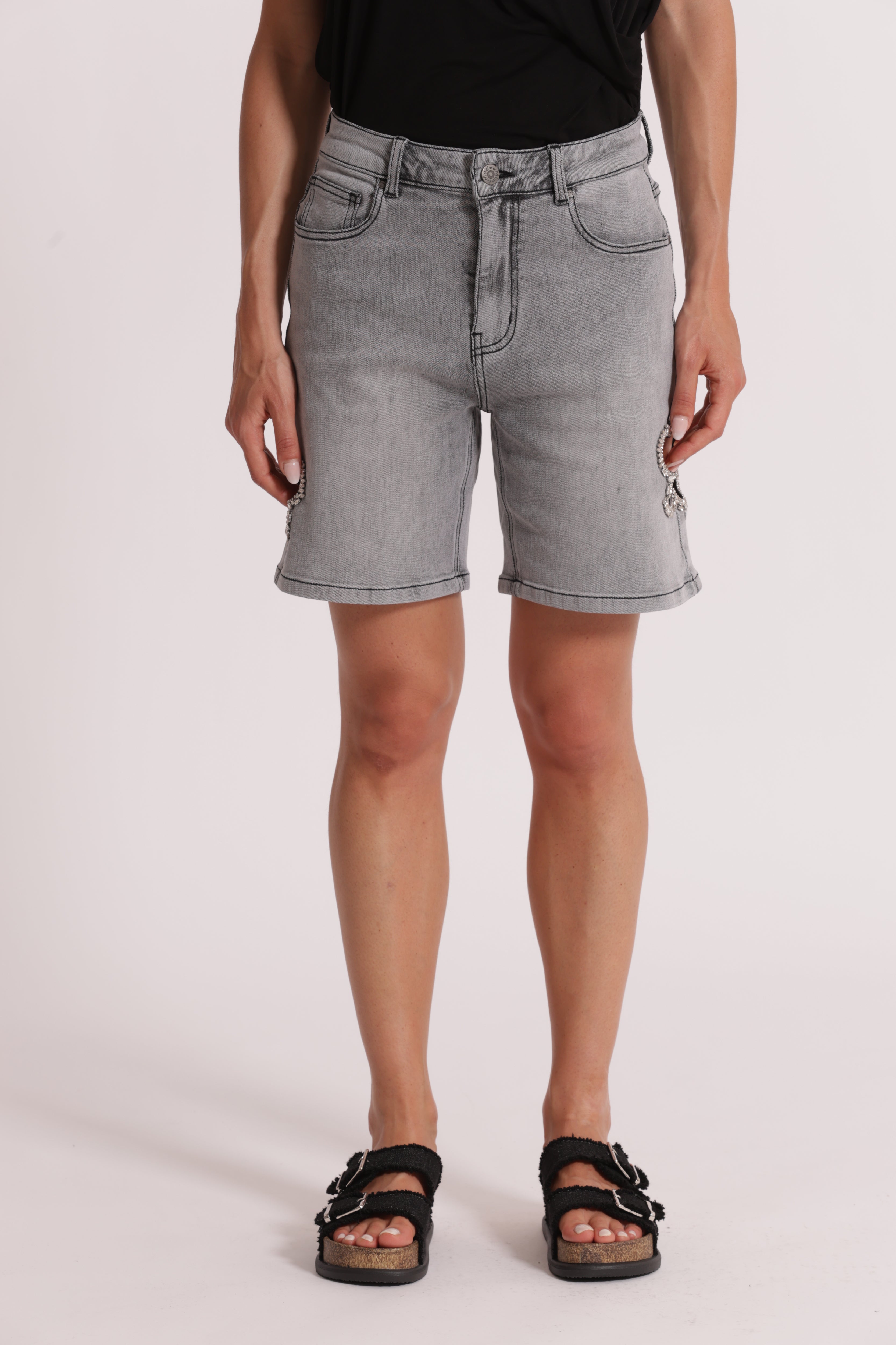 Mimi Mua Bermuda Cut Out Gioiello Pantaloni Blu Medio Cotone