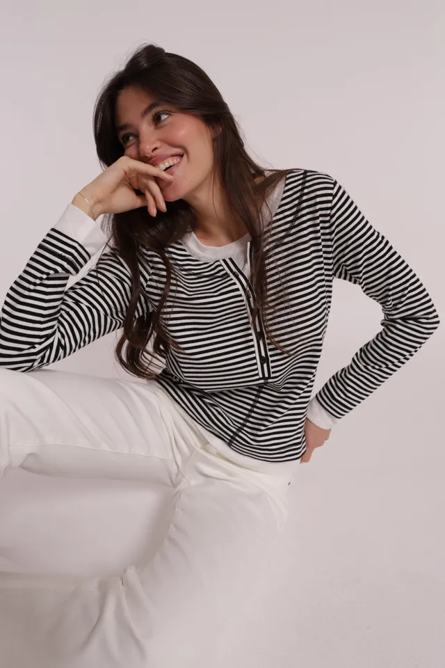 Mimi Mua t-shirt doppia righe nero/bianco cotone