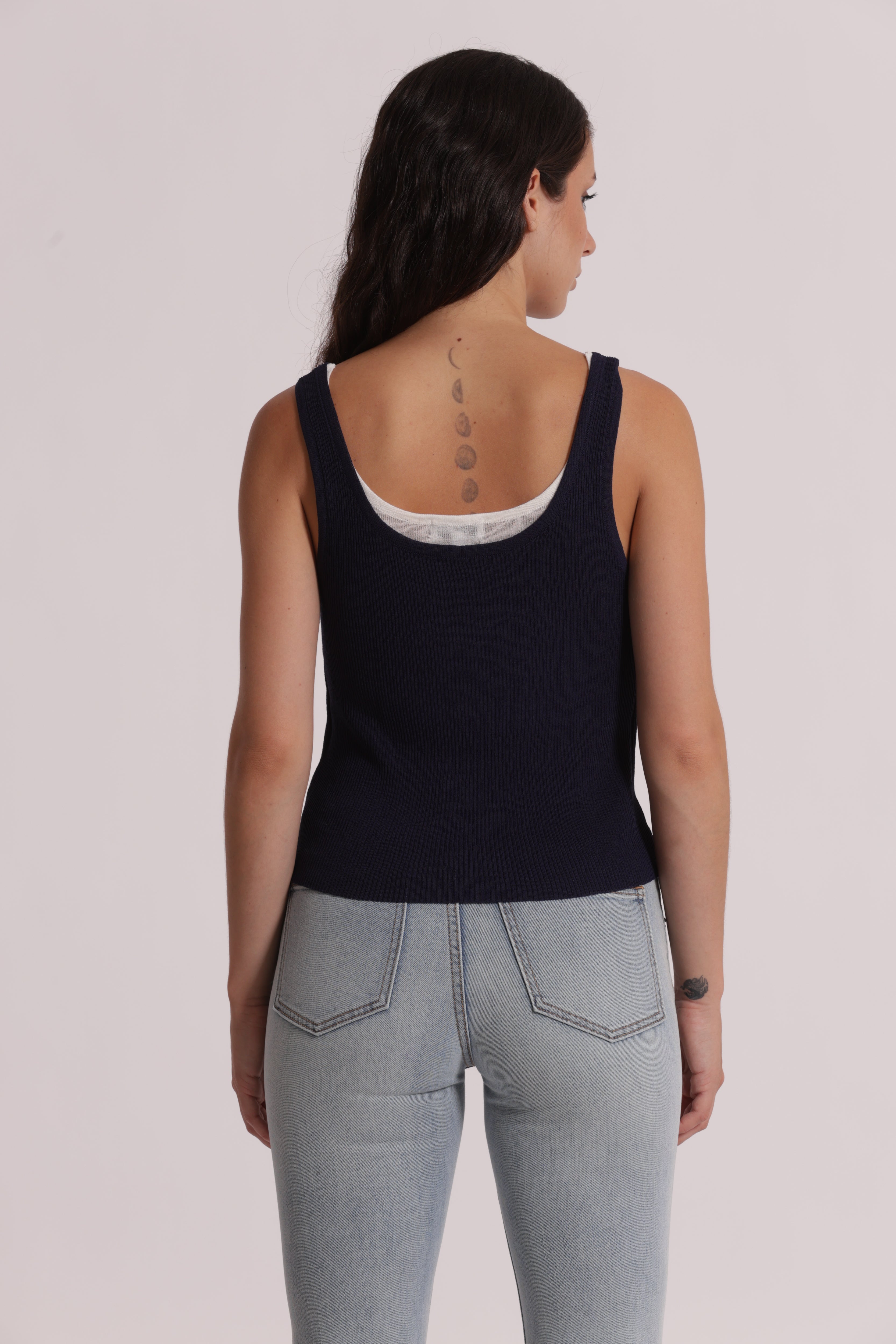 Mimi Mua Doppio Scollo top nero panna maglia