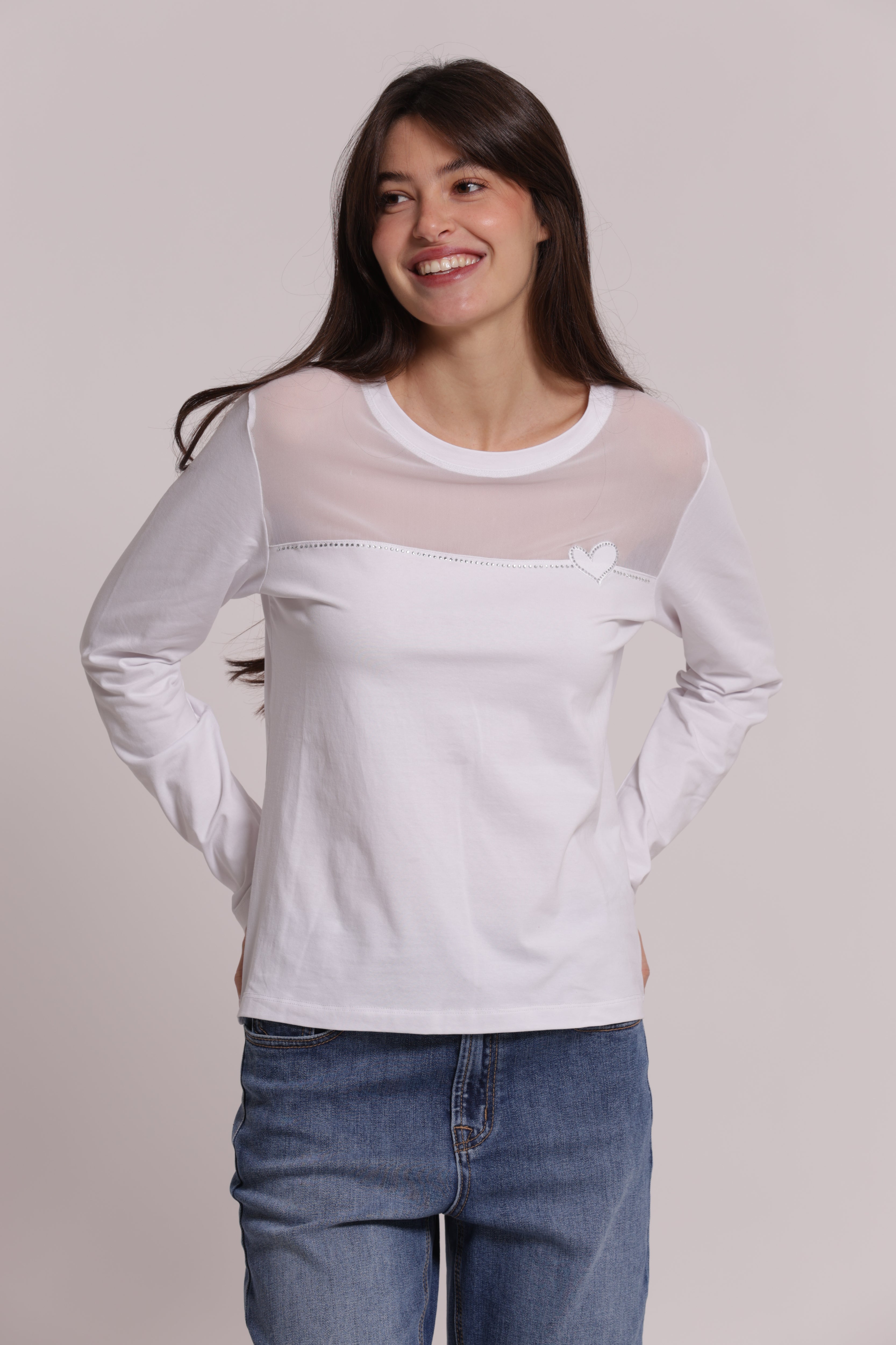 Mimi Mua t-shirt maniche lunghe trasparenza nera