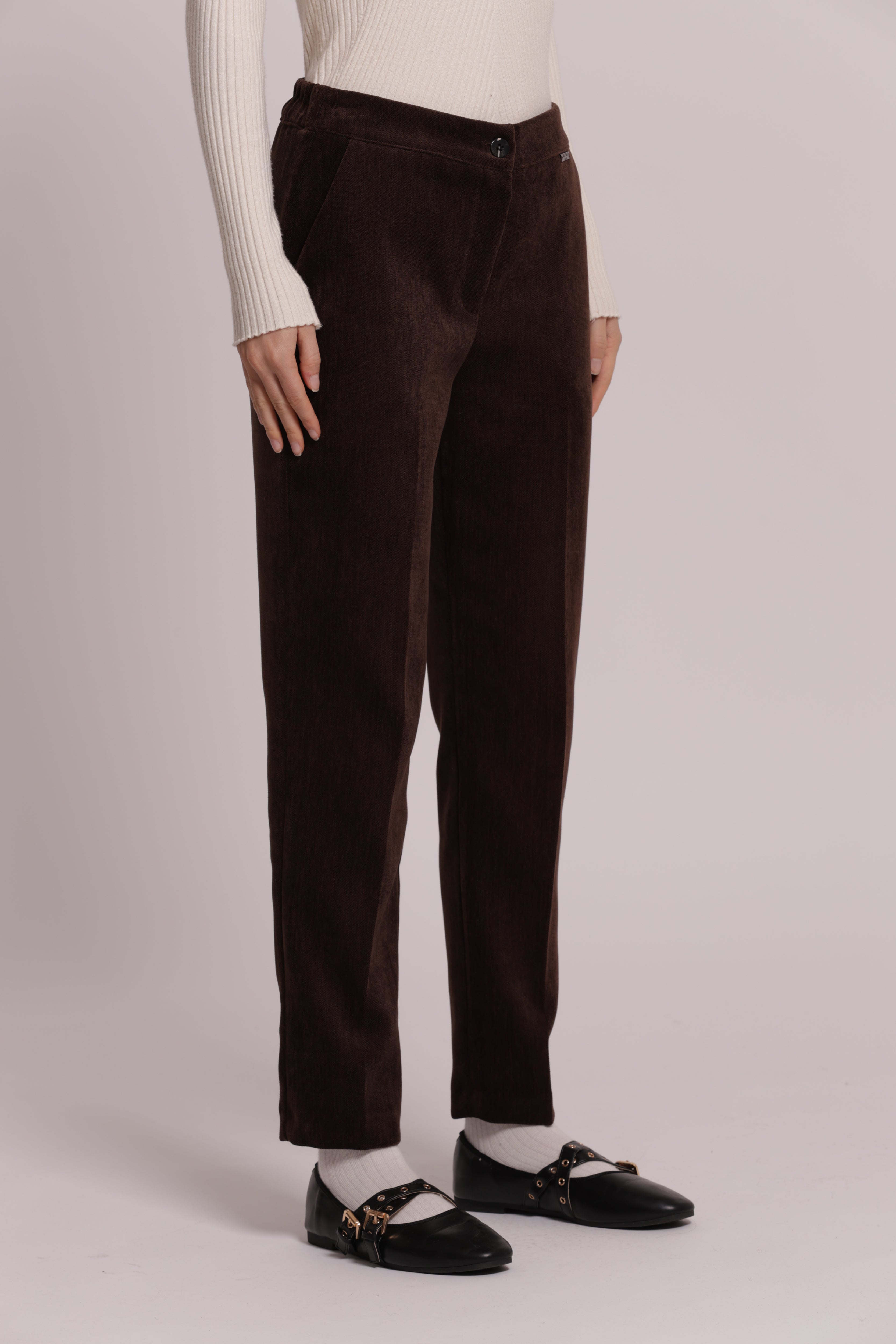 Mimi Mua Pantalone sigaretta in velluto senape