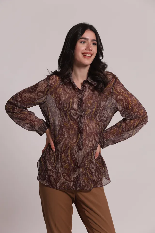 Mimi Mua camicia uomo fantasia paisley prugna