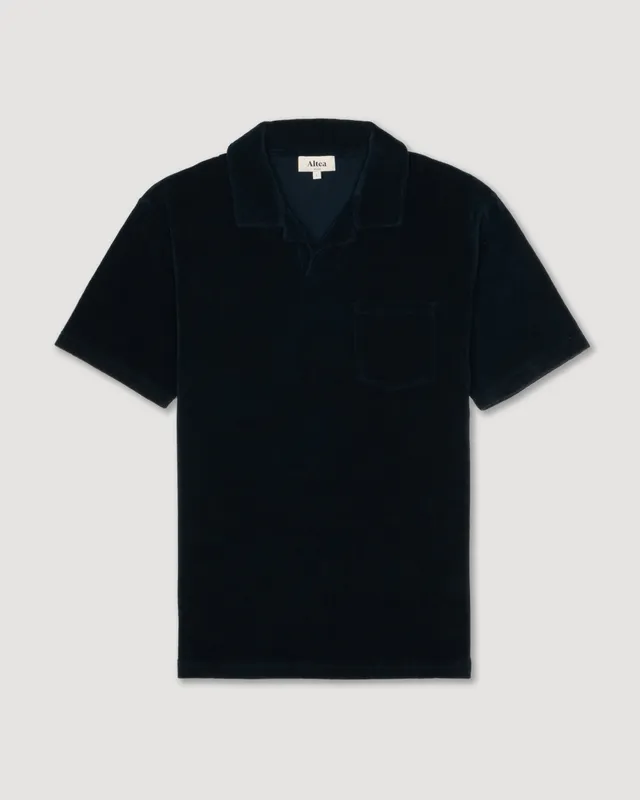 Altea Alicudi polo spugna cotone blu navy collo aperto