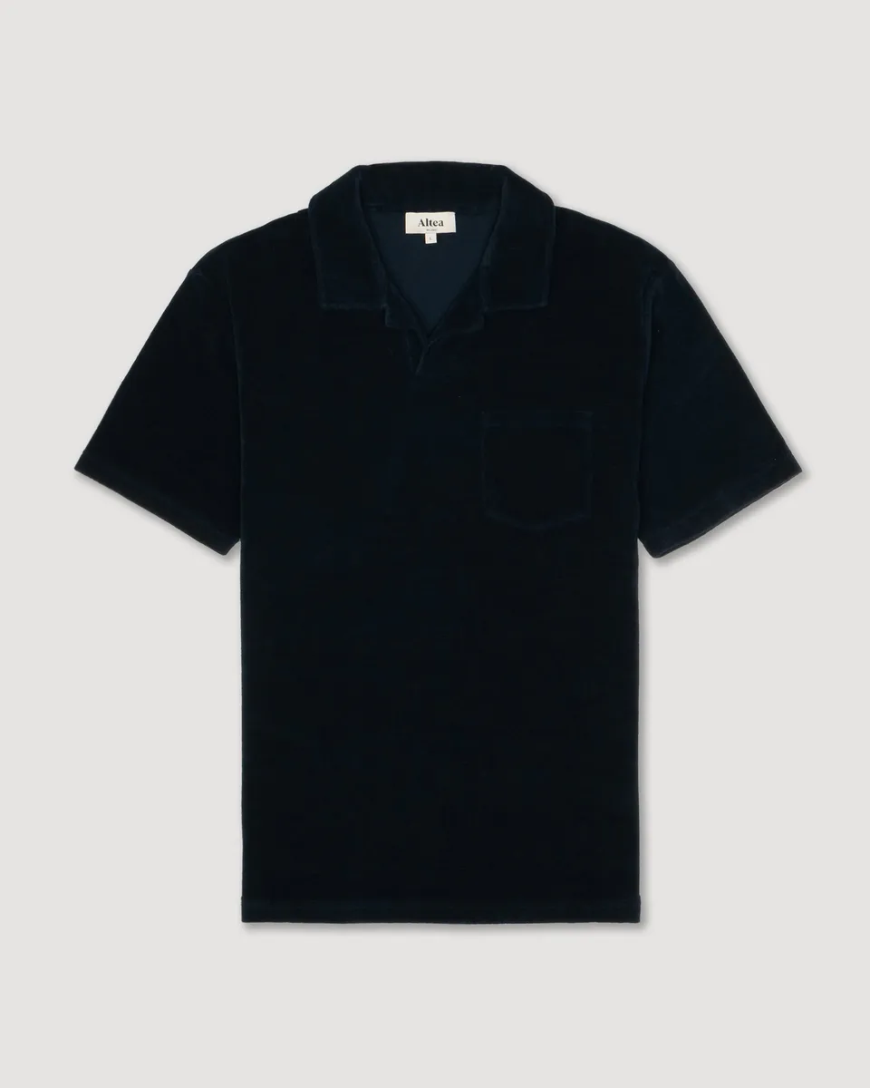 Altea Alicudi polo spugna cotone blu navy collo aperto